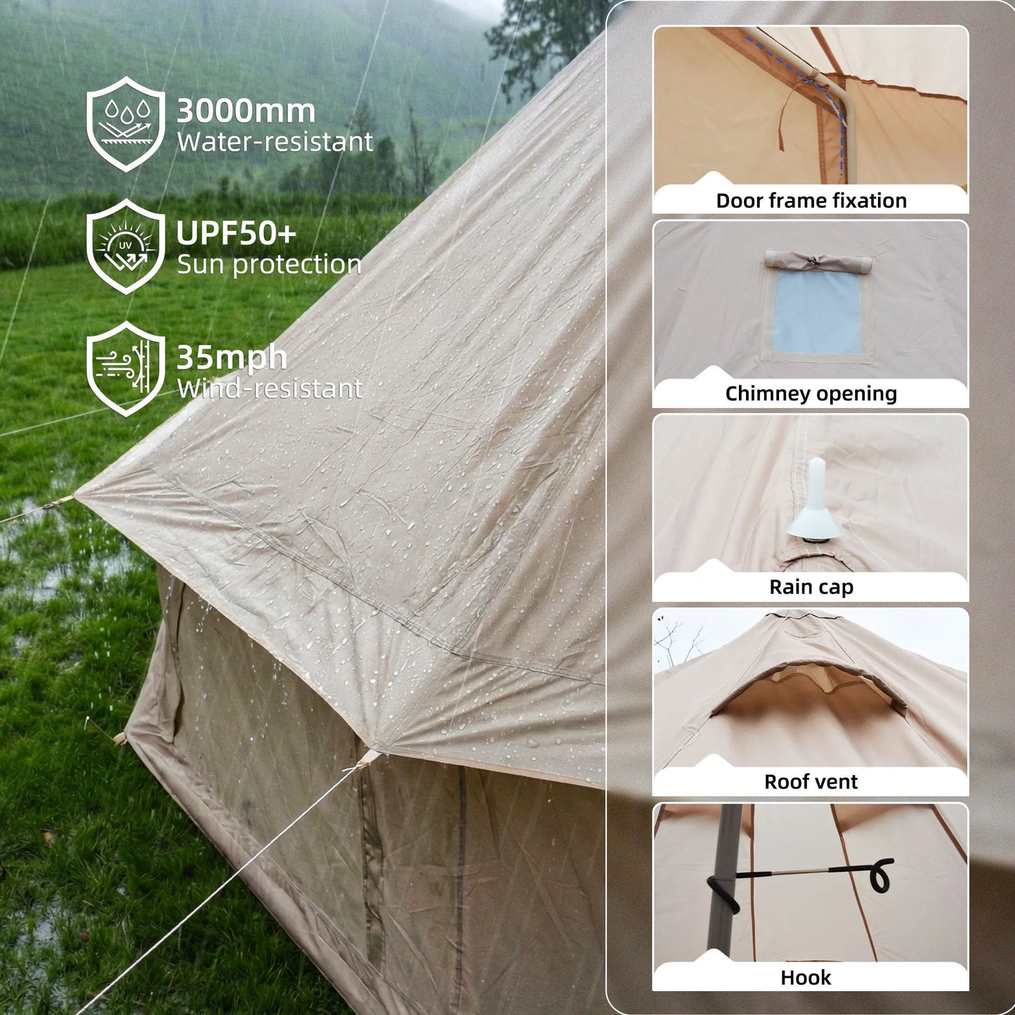 9.8-Foot Four-Season Bell Tent with Stove Jack – Beige – view 8