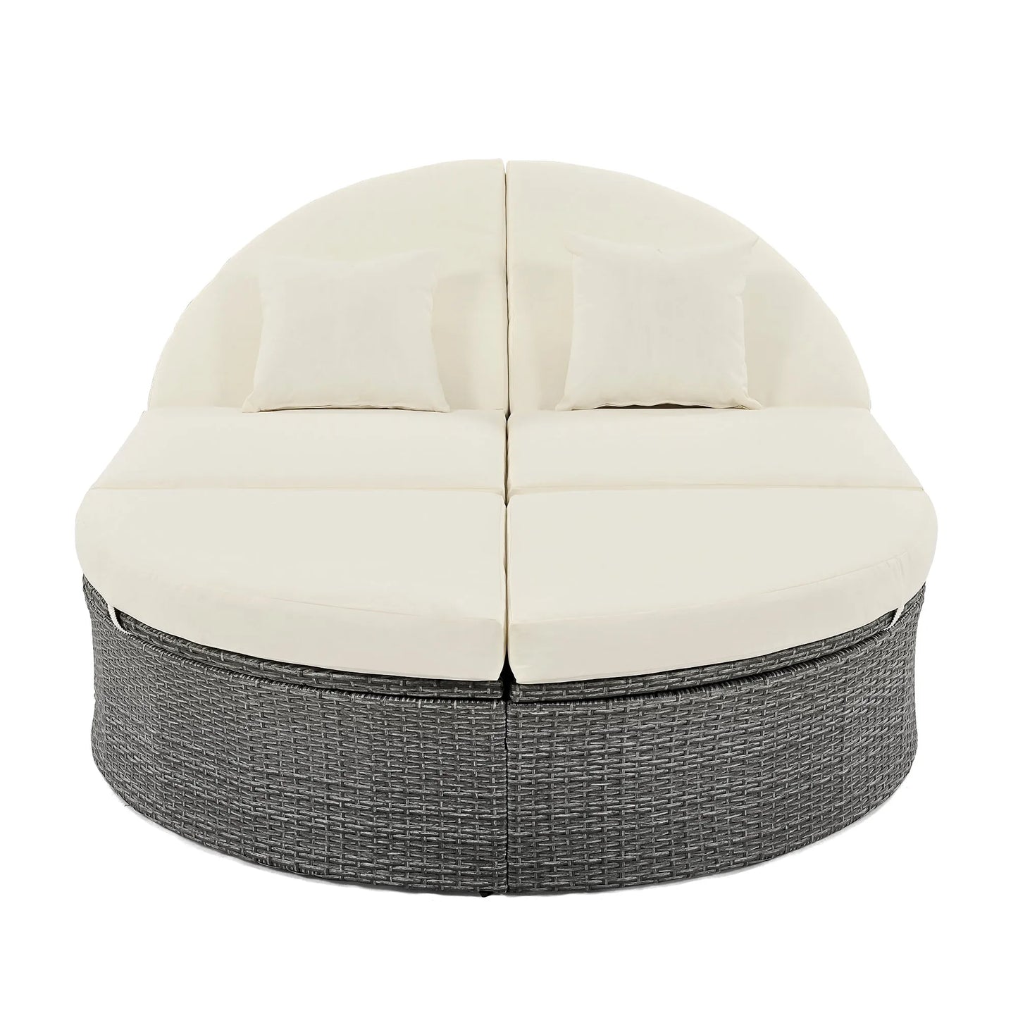 2-Person Rattan Outdoor Daybed with Adjustable Backrests – Beige – view 9
