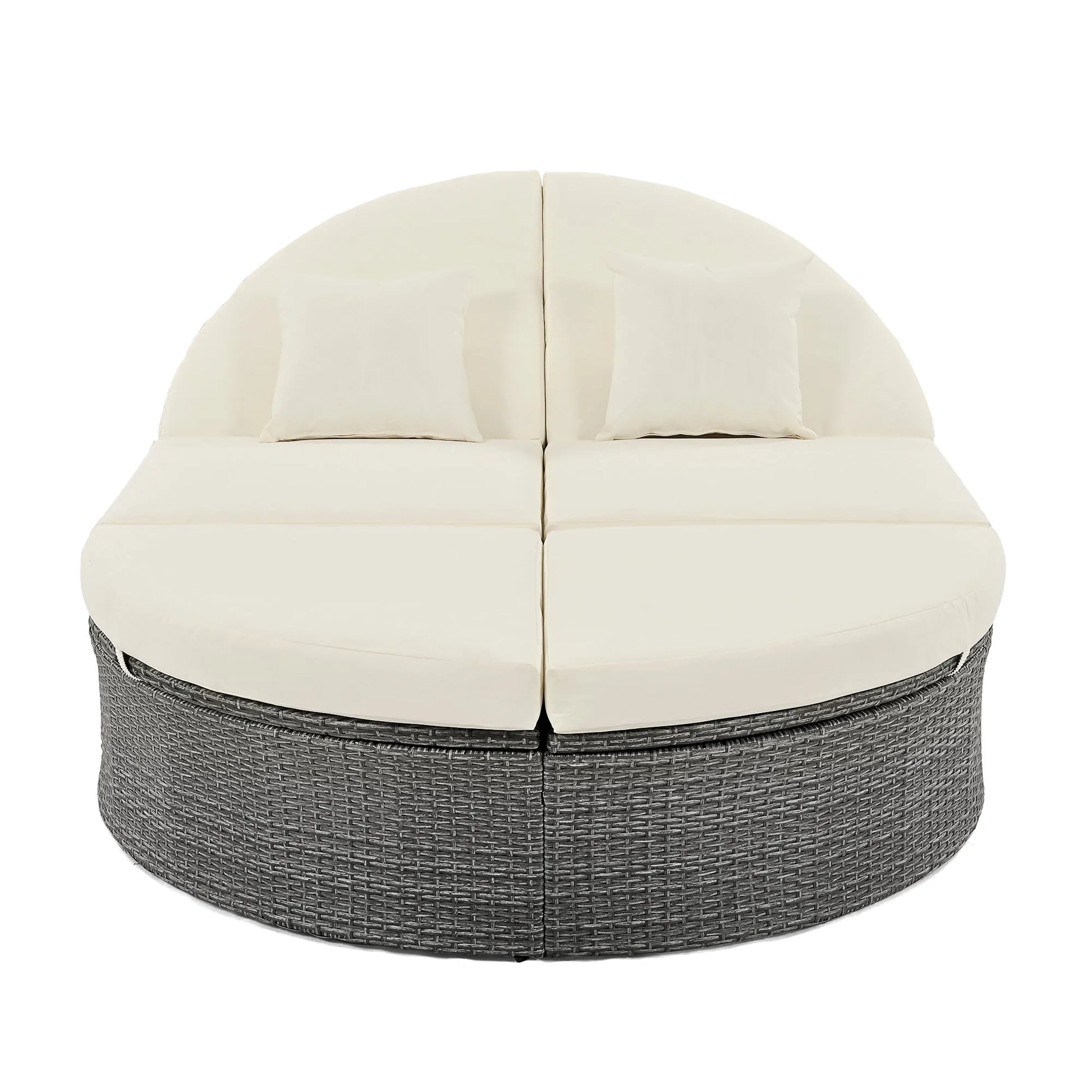 2-Person Rattan Outdoor Daybed with Adjustable Backrests – Beige – view 9
