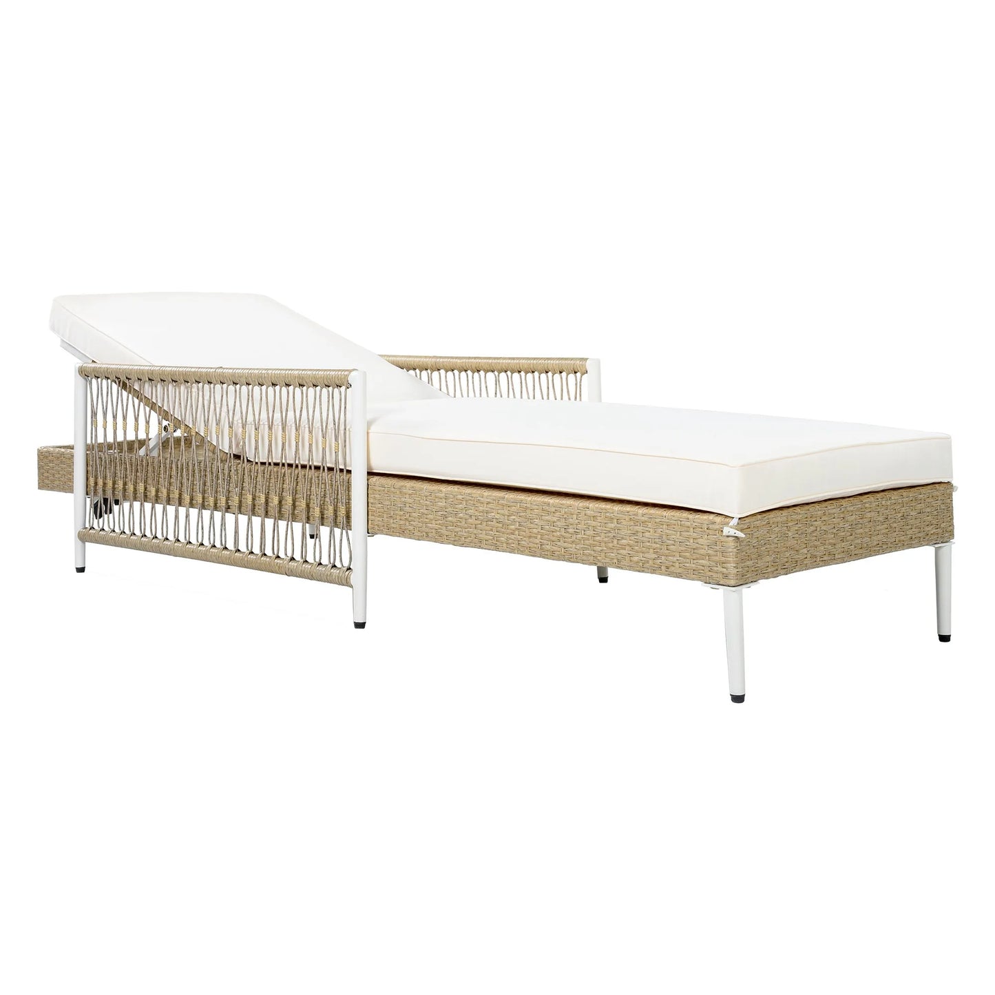 All-Weather PE Rattan Adjustable Chaise Lounge with Cushion – Beige – view 10