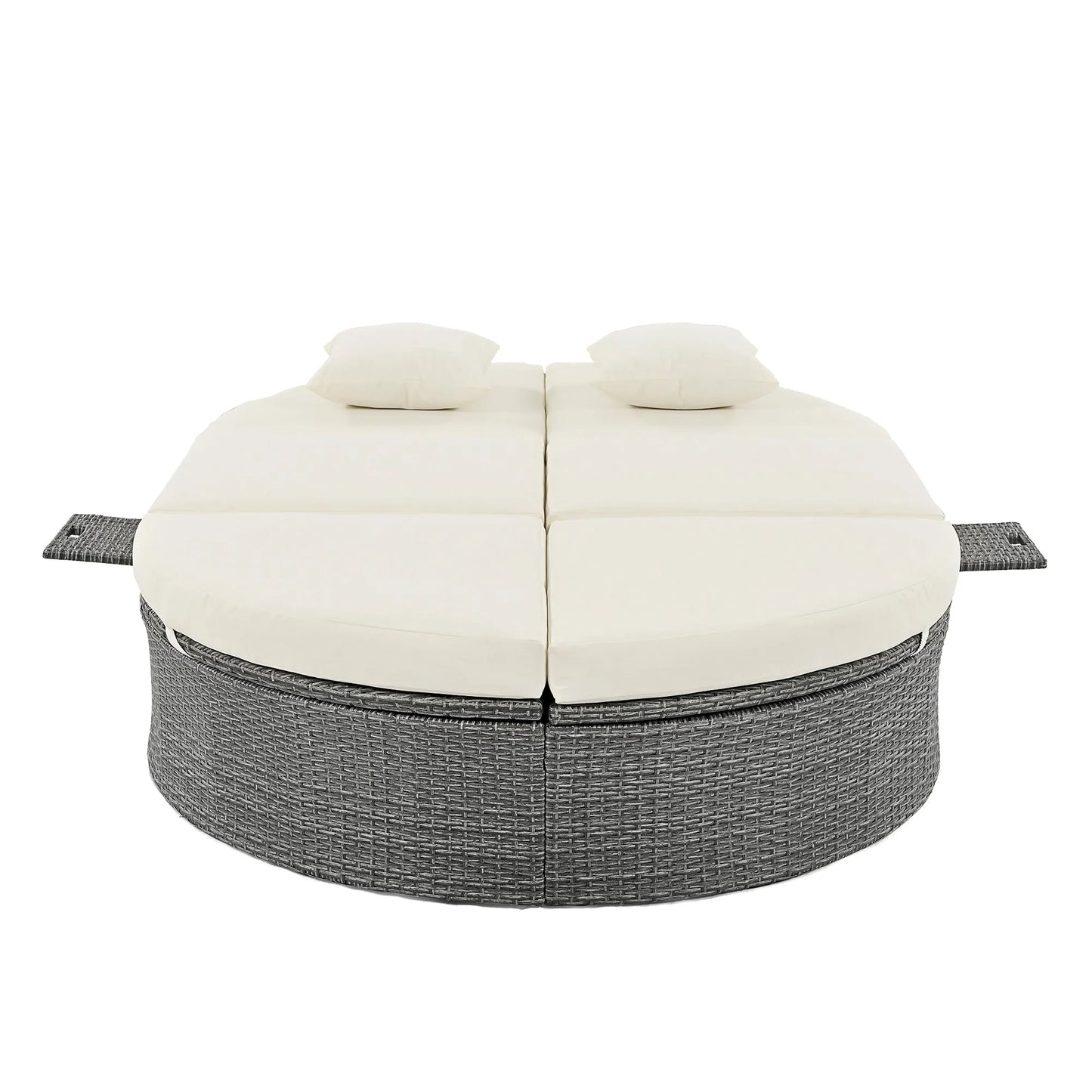 2-Person Rattan Outdoor Daybed with Adjustable Backrests – Beige – view 10