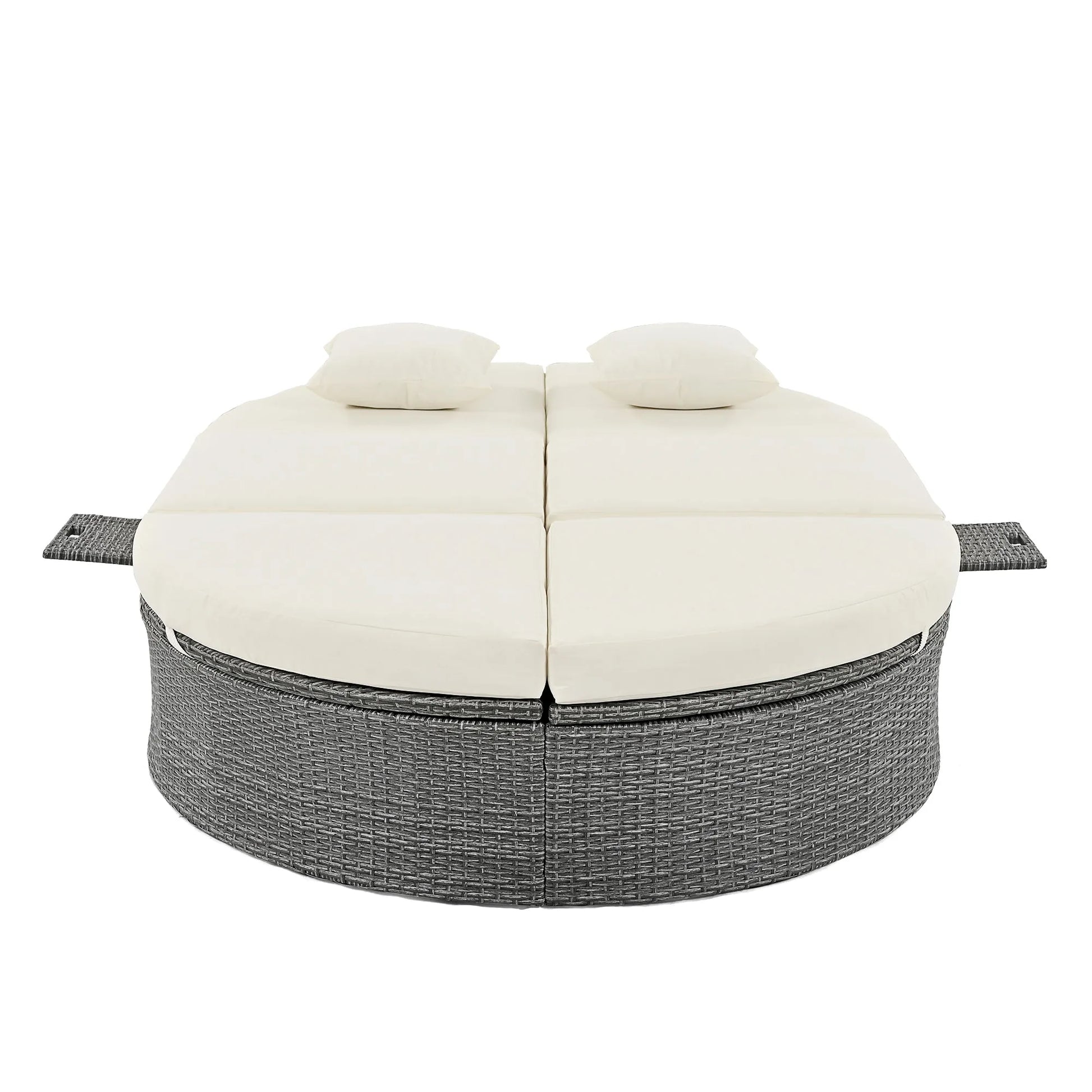 2-Person Rattan Outdoor Daybed with Adjustable Backrests – Beige – view 10