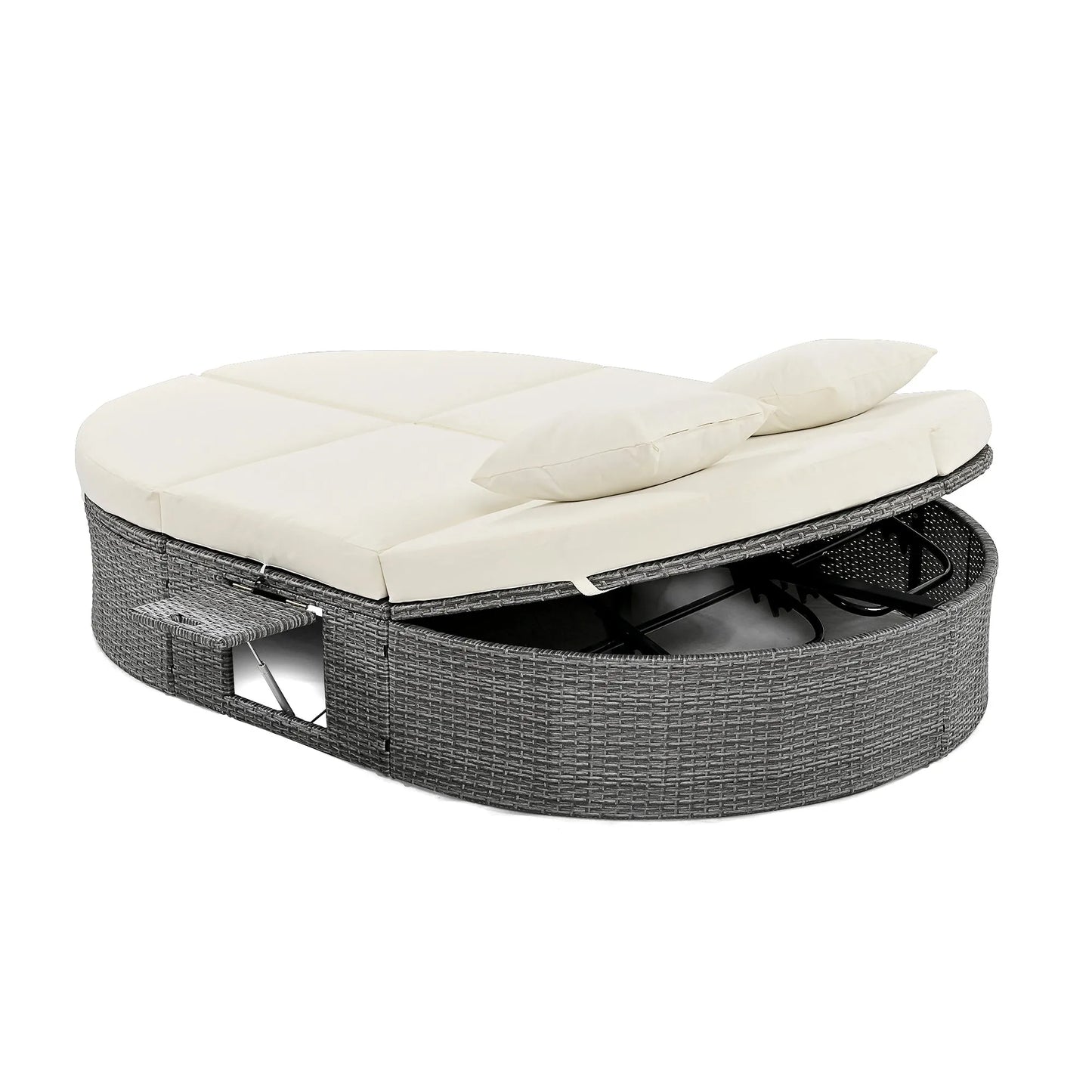 2-Person Rattan Outdoor Daybed with Adjustable Backrests – Beige – view 11