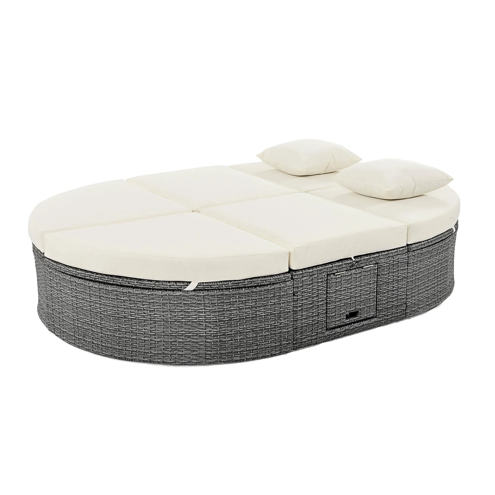 2-Person Rattan Outdoor Daybed with Adjustable Backrests – Beige – view 12