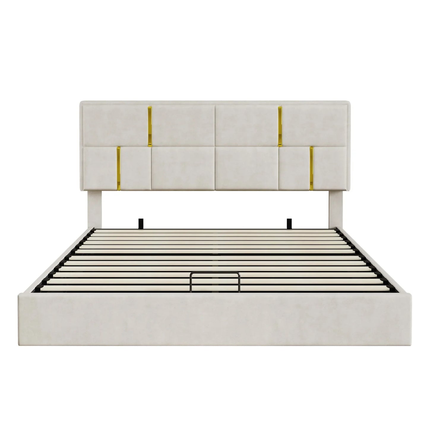 2-Piece Queen Storage Bed and Ottoman Set – Beige Velvet – view 3