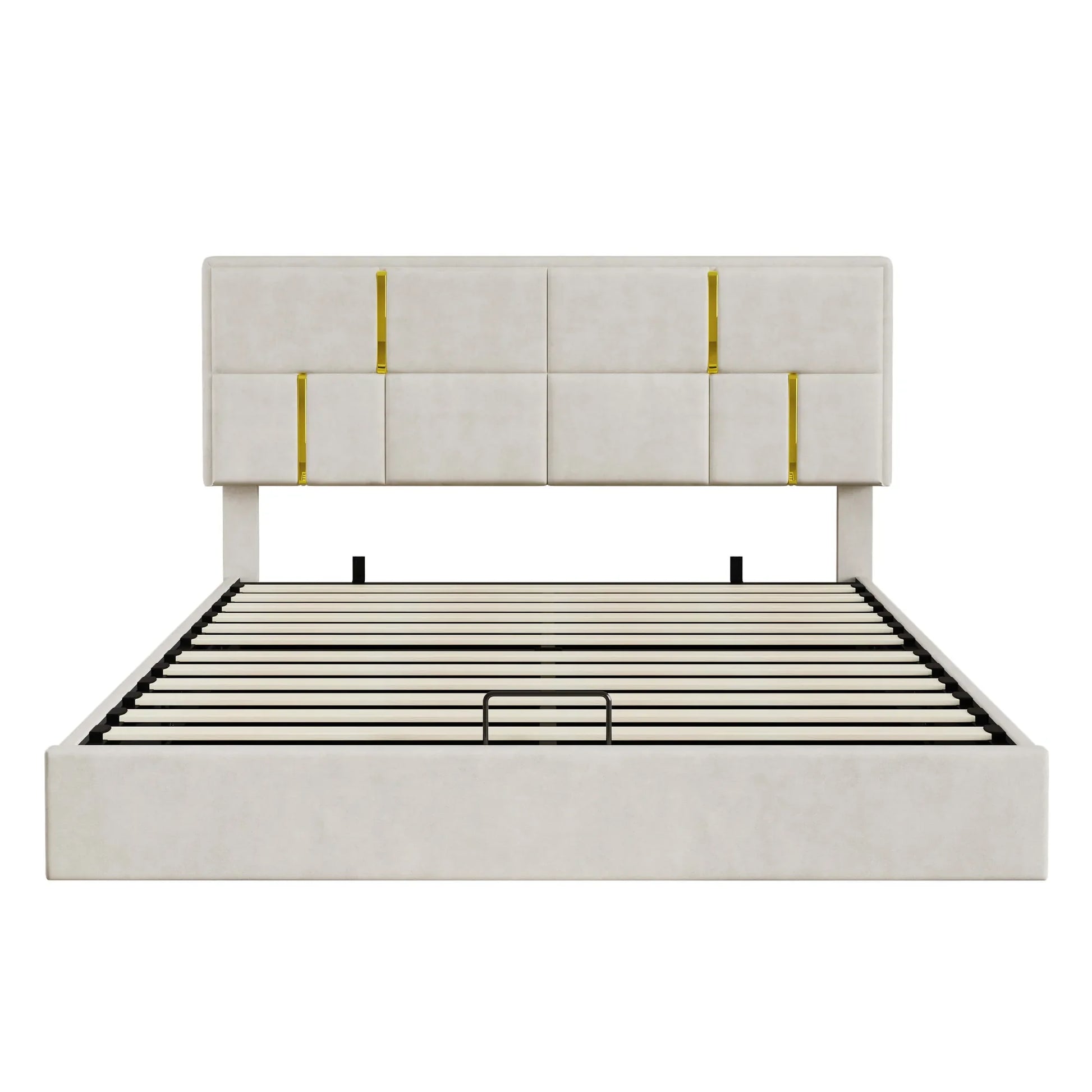 2-Piece Queen Storage Bed and Ottoman Set – Beige Velvet – view 3
