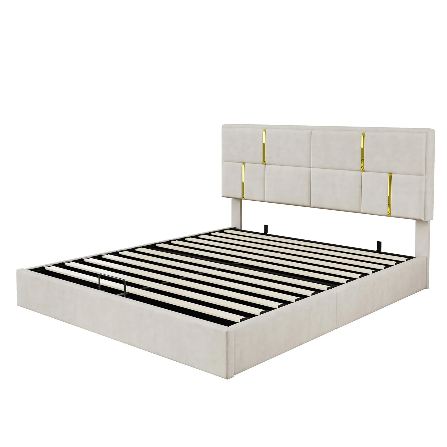 2-Piece Queen Storage Bed and Ottoman Set – Beige Velvet – view 4