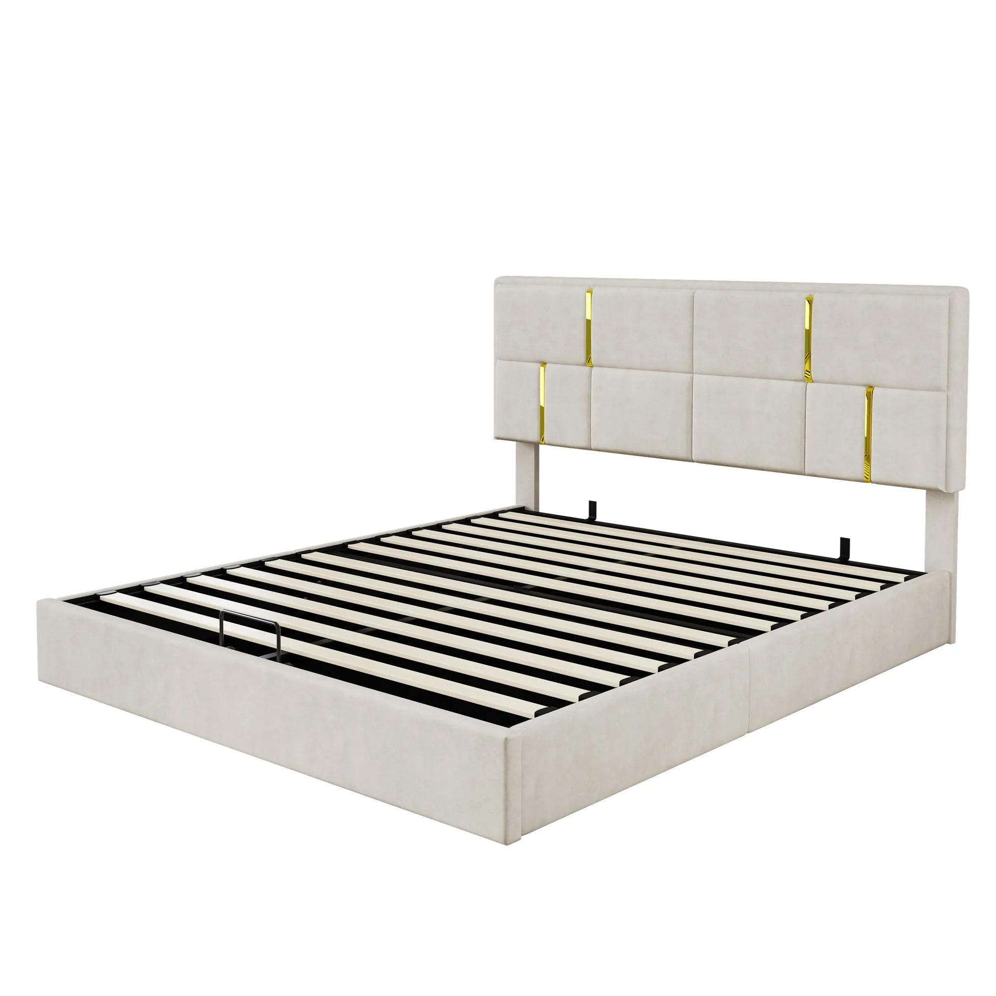 2-Piece Queen Storage Bed and Ottoman Set – Beige Velvet – view 4
