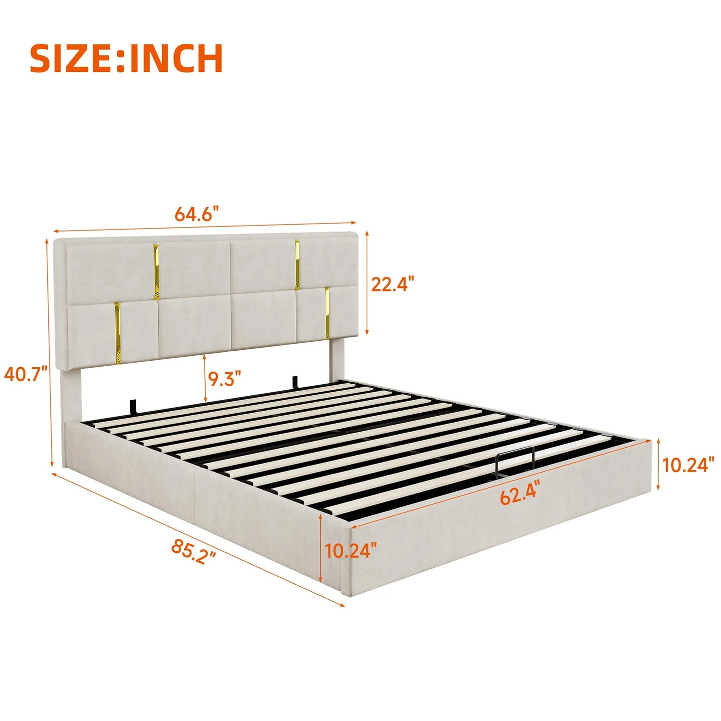 2-Piece Queen Storage Bed and Ottoman Set – Beige Velvet – view 6