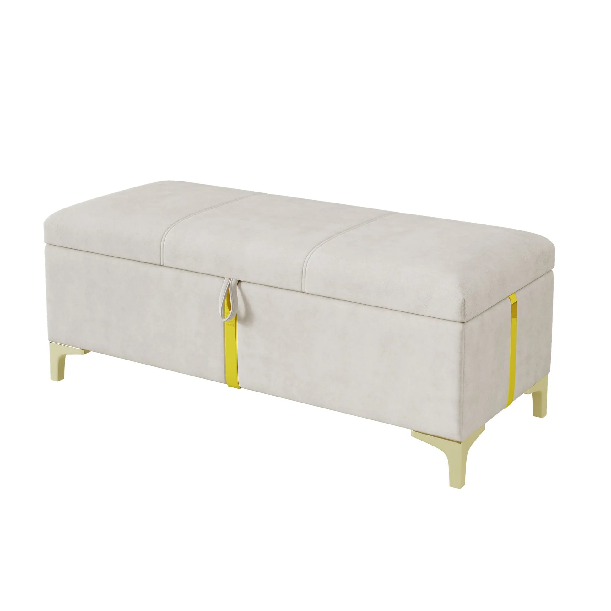 2-Piece Queen Storage Bed and Ottoman Set – Beige Velvet – view 7