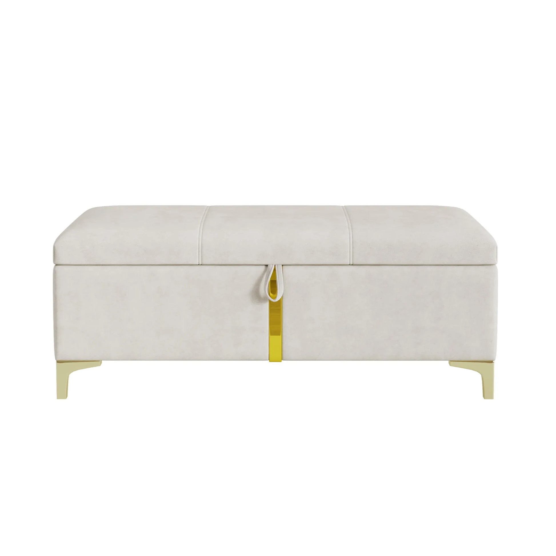 2-Piece Queen Storage Bed and Ottoman Set – Beige Velvet – view 8
