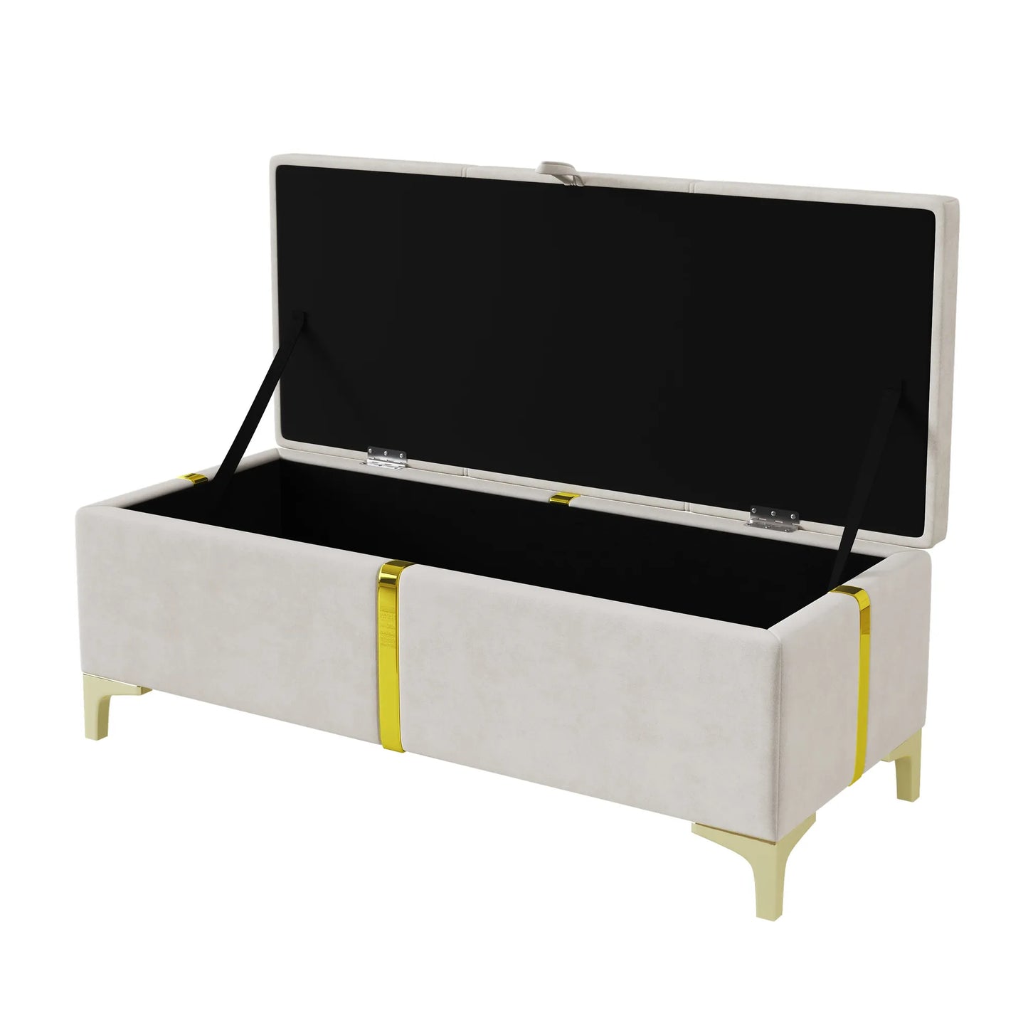 2-Piece Queen Storage Bed and Ottoman Set – Beige Velvet – view 9