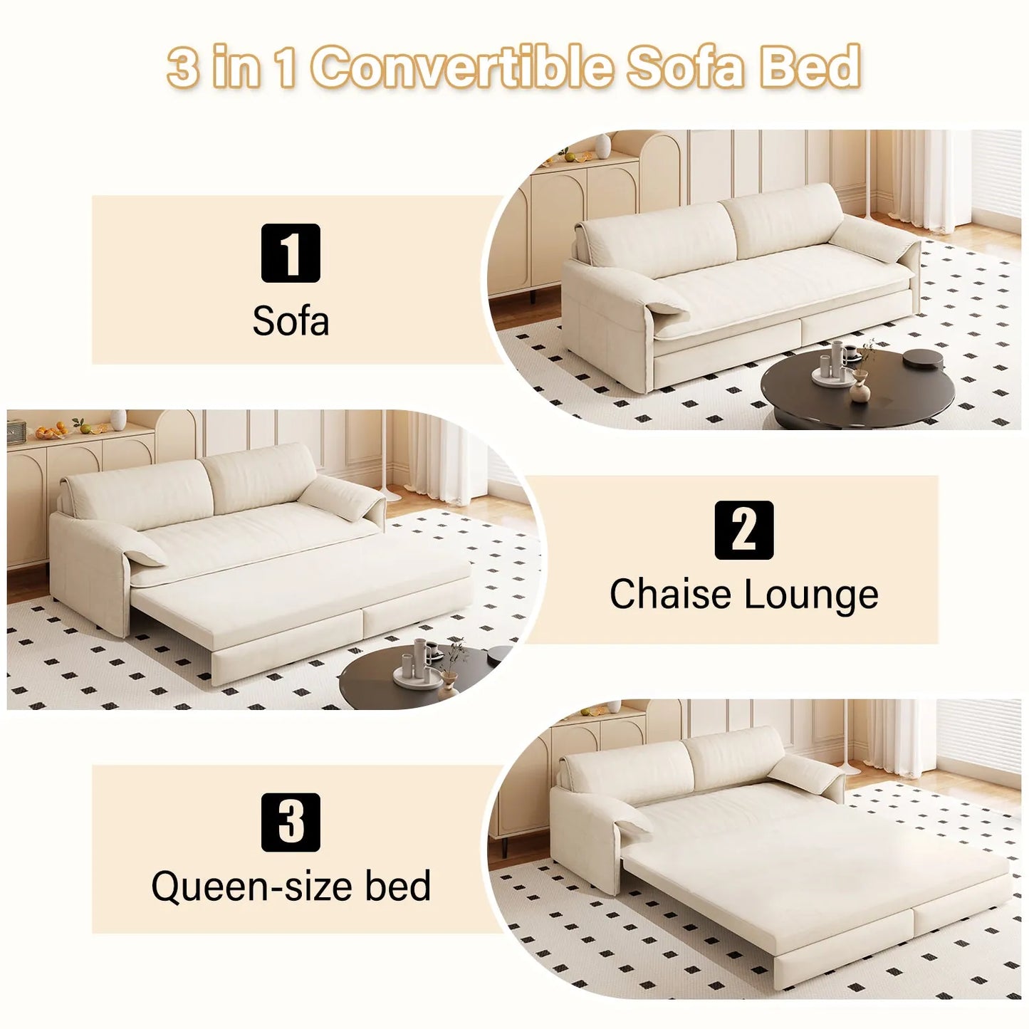66-Inch Velvet Pull-Out Sofa Bed with Side Storage – Gray – view 8