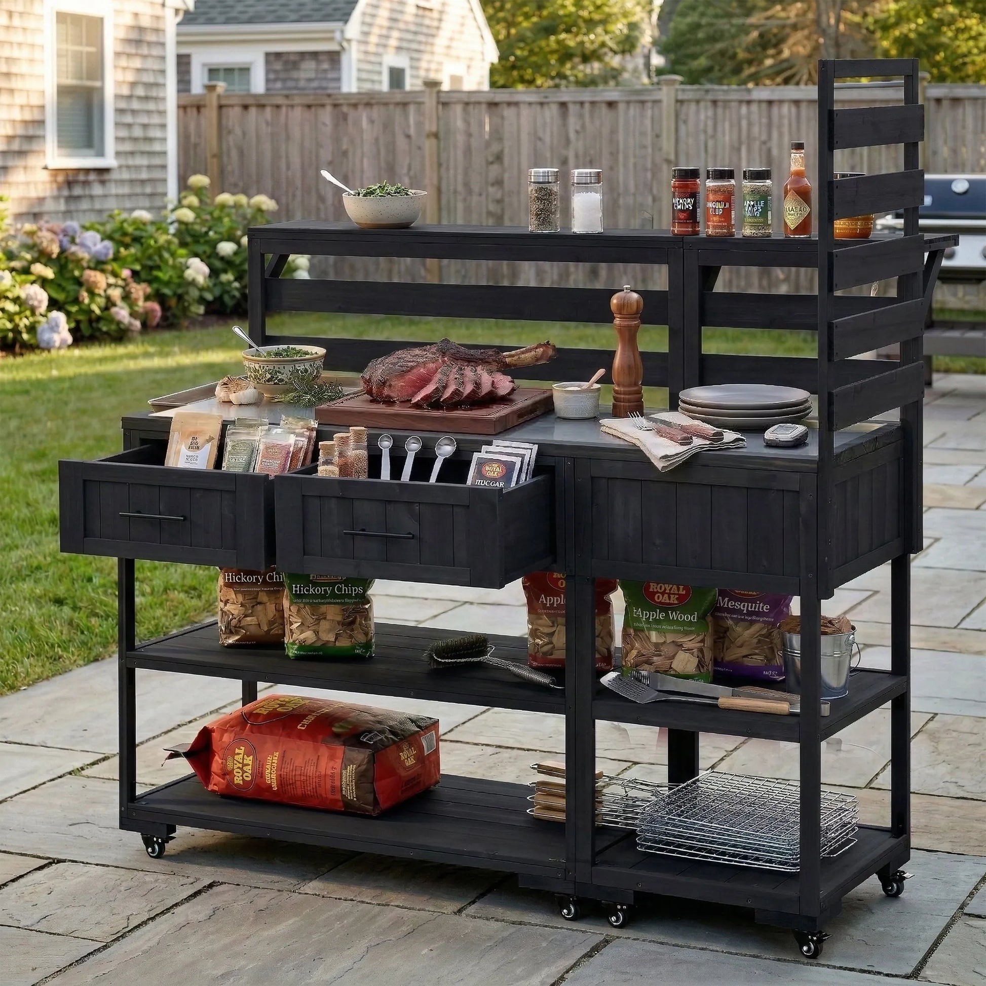 62.3-Inch Outdoor Kitchen Island with Stainless-Steel Top – Black – view 1
