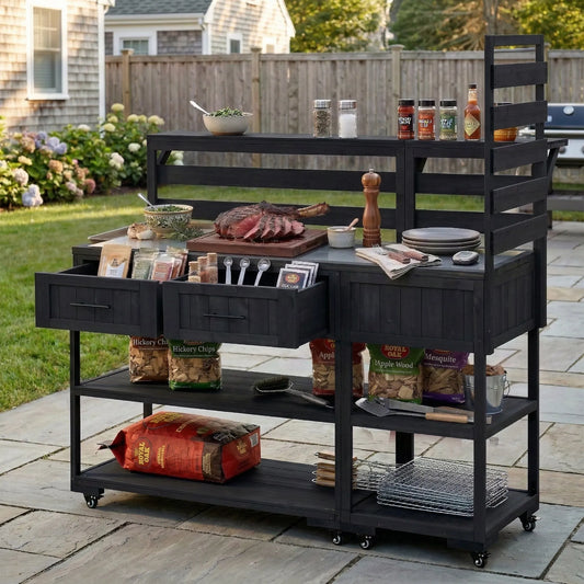 62.3-Inch Outdoor Kitchen Island with Stainless-Steel Top – Black – view 1