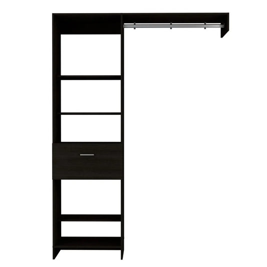 59.1-Inch Open Closet System with Shelves, Drawer and Hanging Rod – Black – view 2