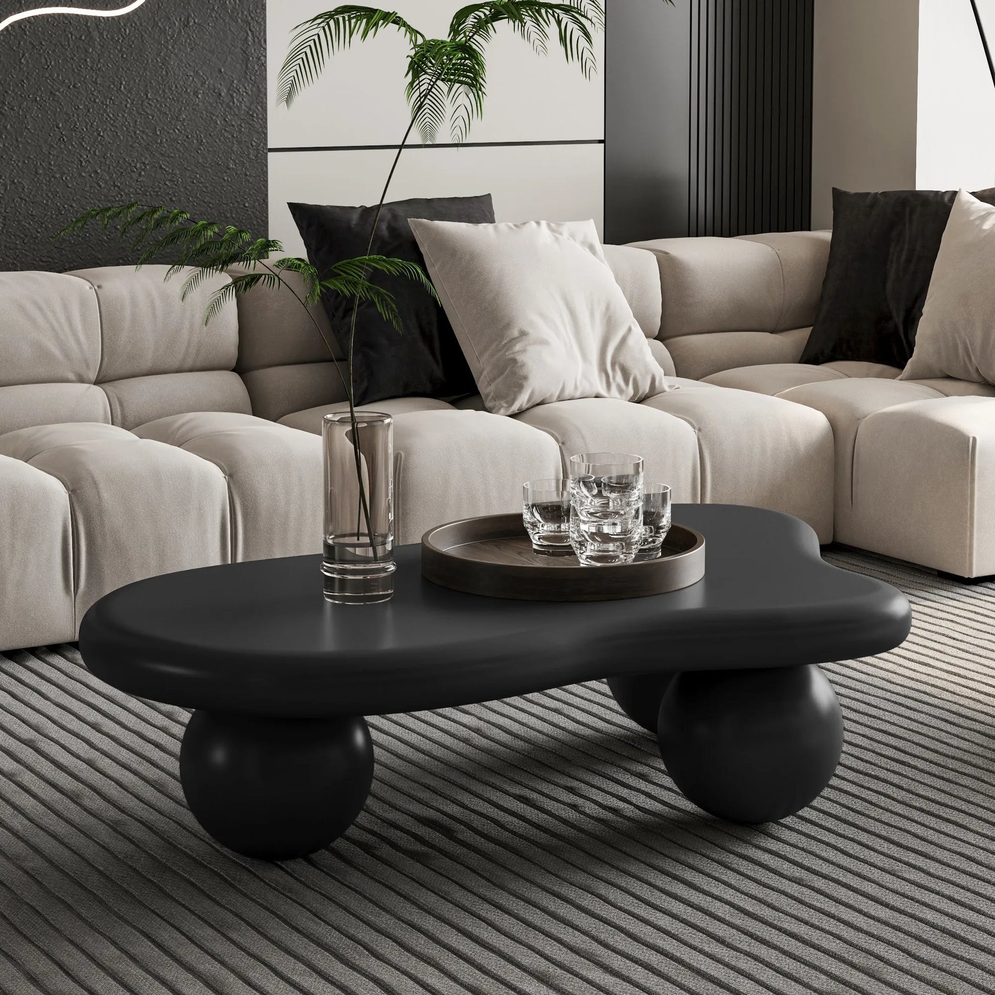 40-Inch Cloud-Shaped MDF Coffee Table – Black – view 2