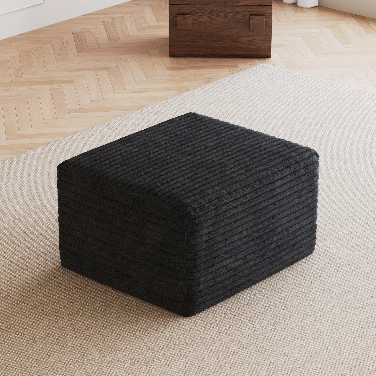 Corduroy Cube Ottoman, No Assembly Required – Black – view 2