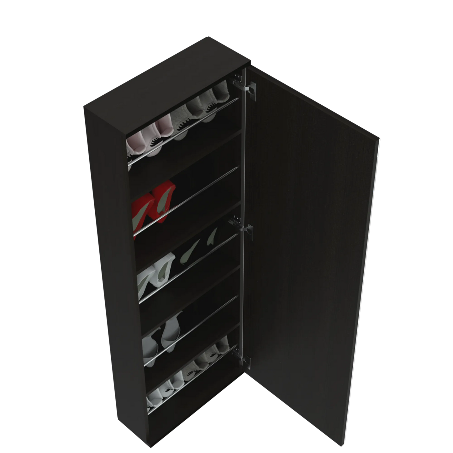 Wall-Mounted Shoe Cabinet with Full-Length Mirror – Black – view 3