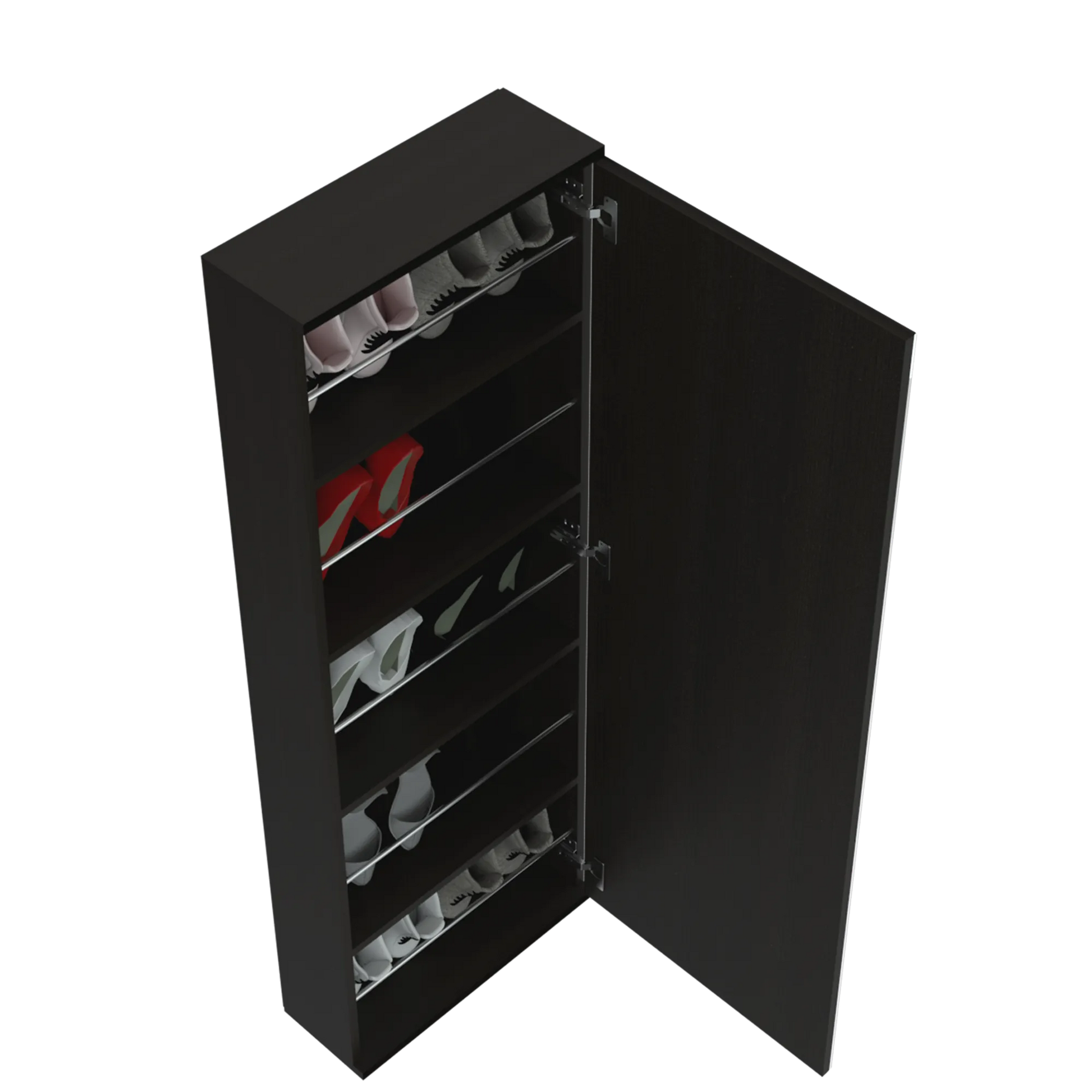 Wall-Mounted Shoe Cabinet with Full-Length Mirror – Black – view 3