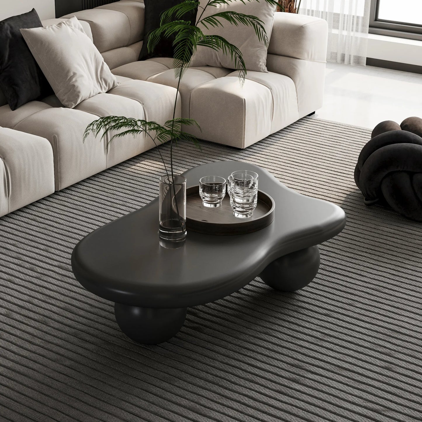 40-Inch Cloud-Shaped MDF Coffee Table – Black – view 3