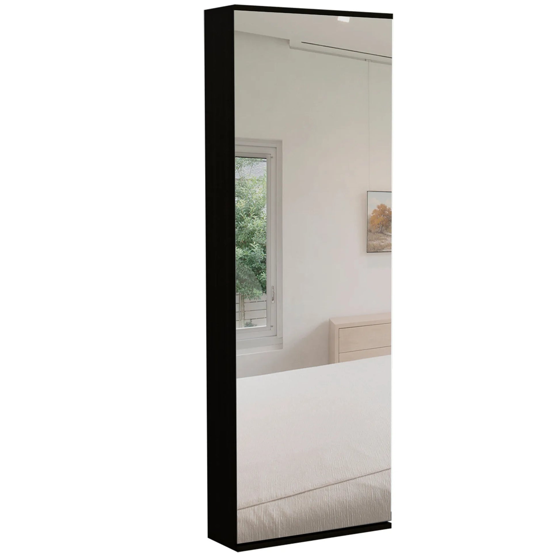 Wall-Mounted Shoe Cabinet with Full-Length Mirror – Black – view 4