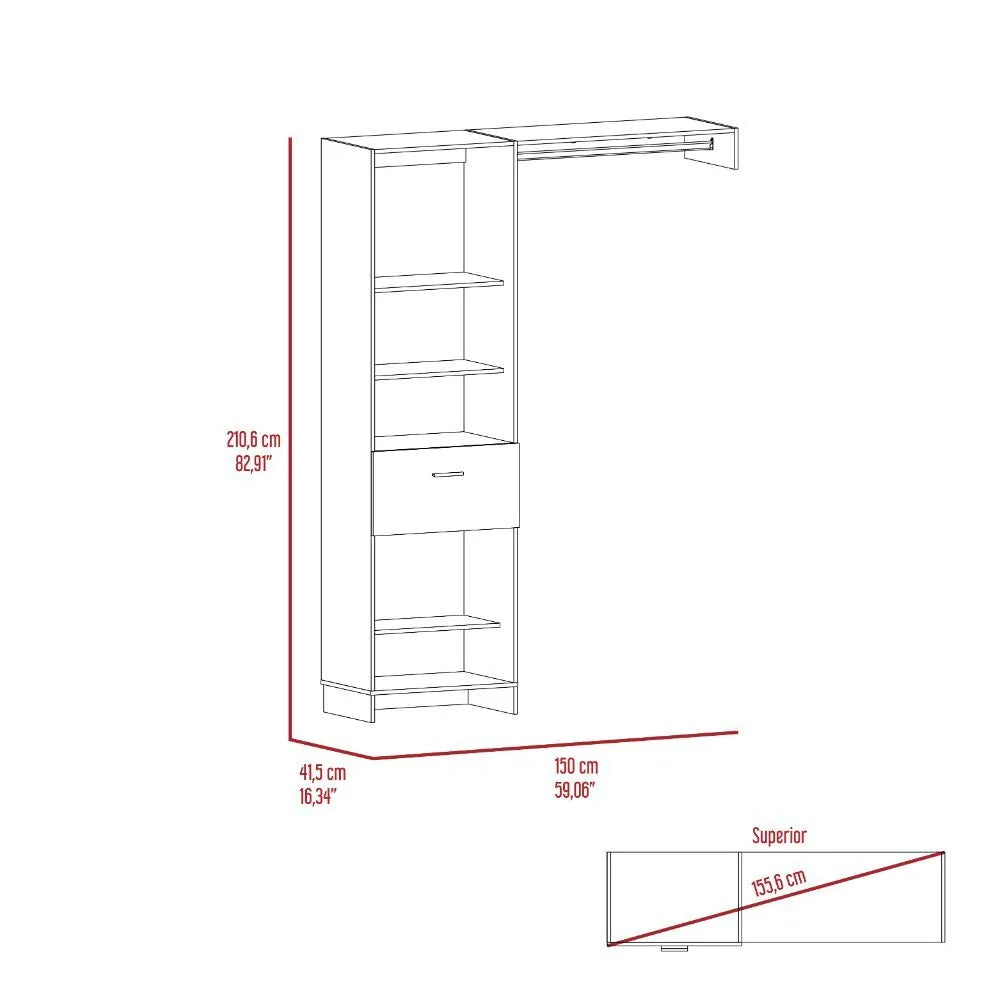 59.1-Inch Open Closet System with Shelves, Drawer and Hanging Rod – Black – view 4