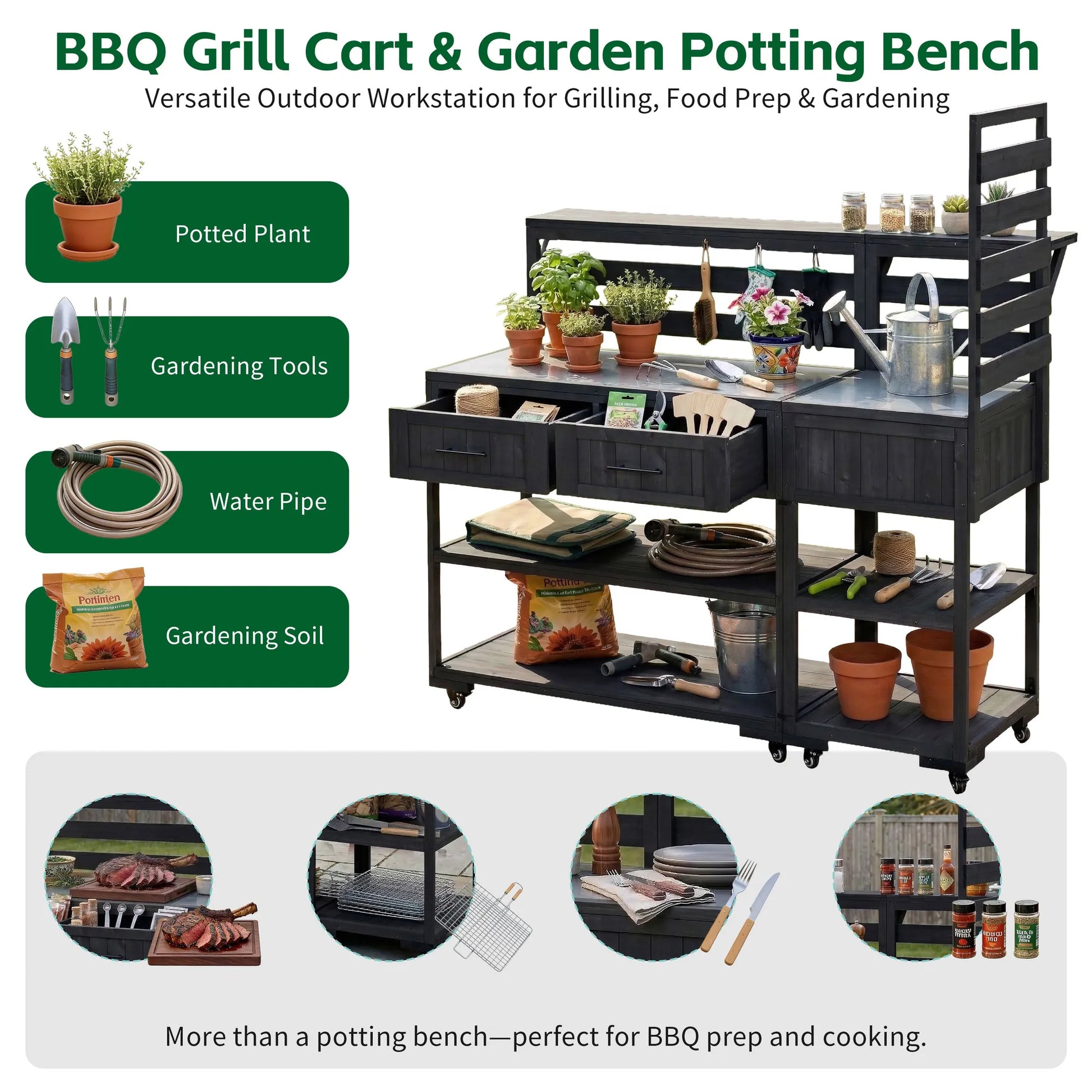 62.3-Inch Outdoor Kitchen Island with Stainless-Steel Top – Black – view 4
