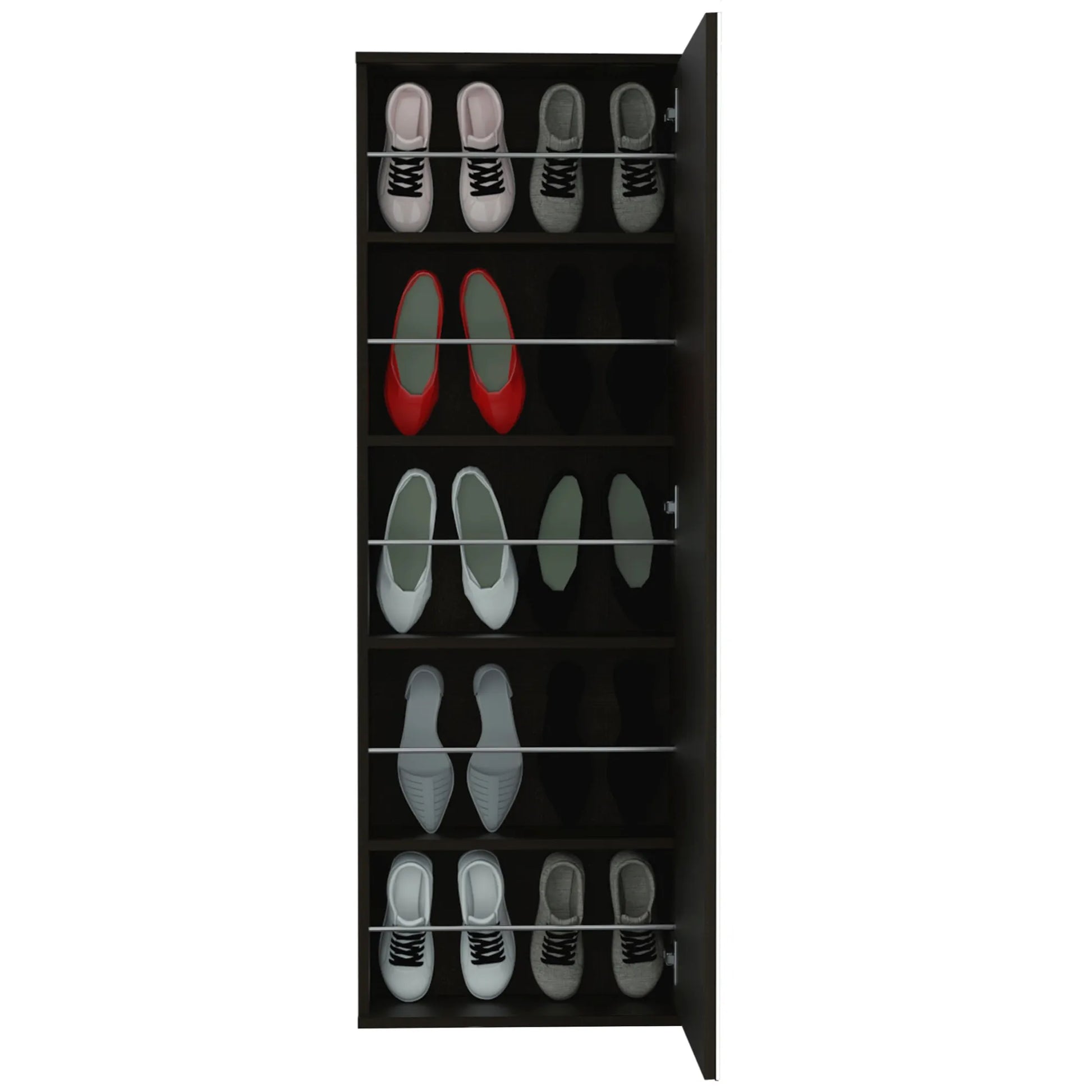 Wall-Mounted Shoe Cabinet with Full-Length Mirror – Black – view 5