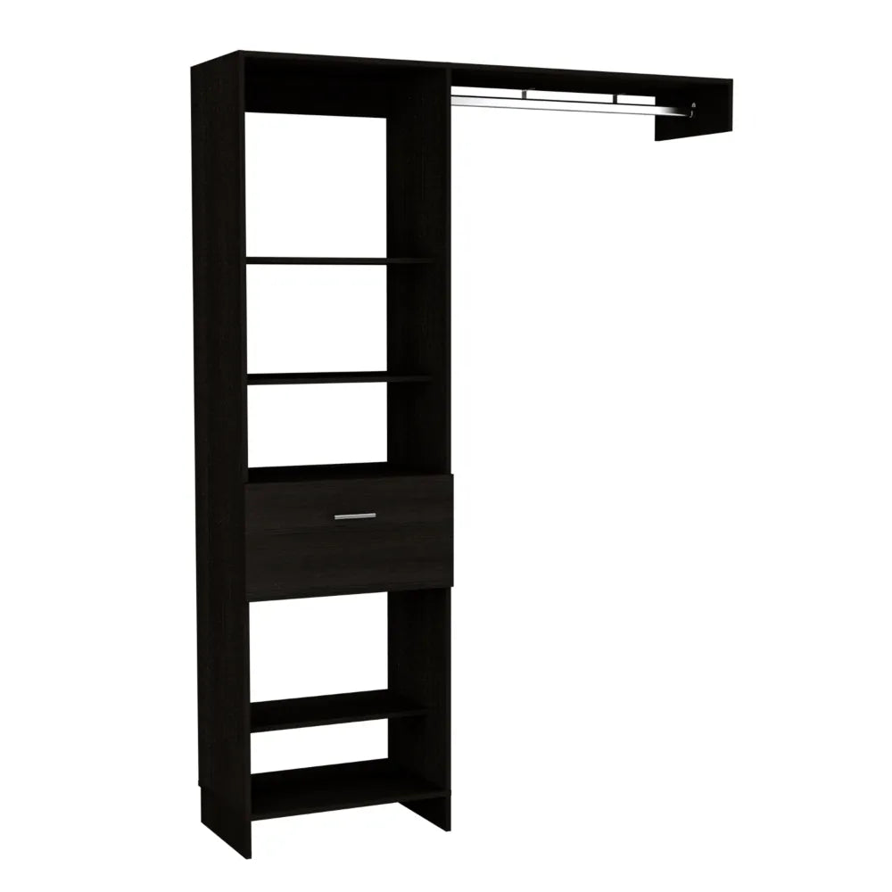 59.1-Inch Open Closet System with Shelves, Drawer and Hanging Rod – Black – view 5