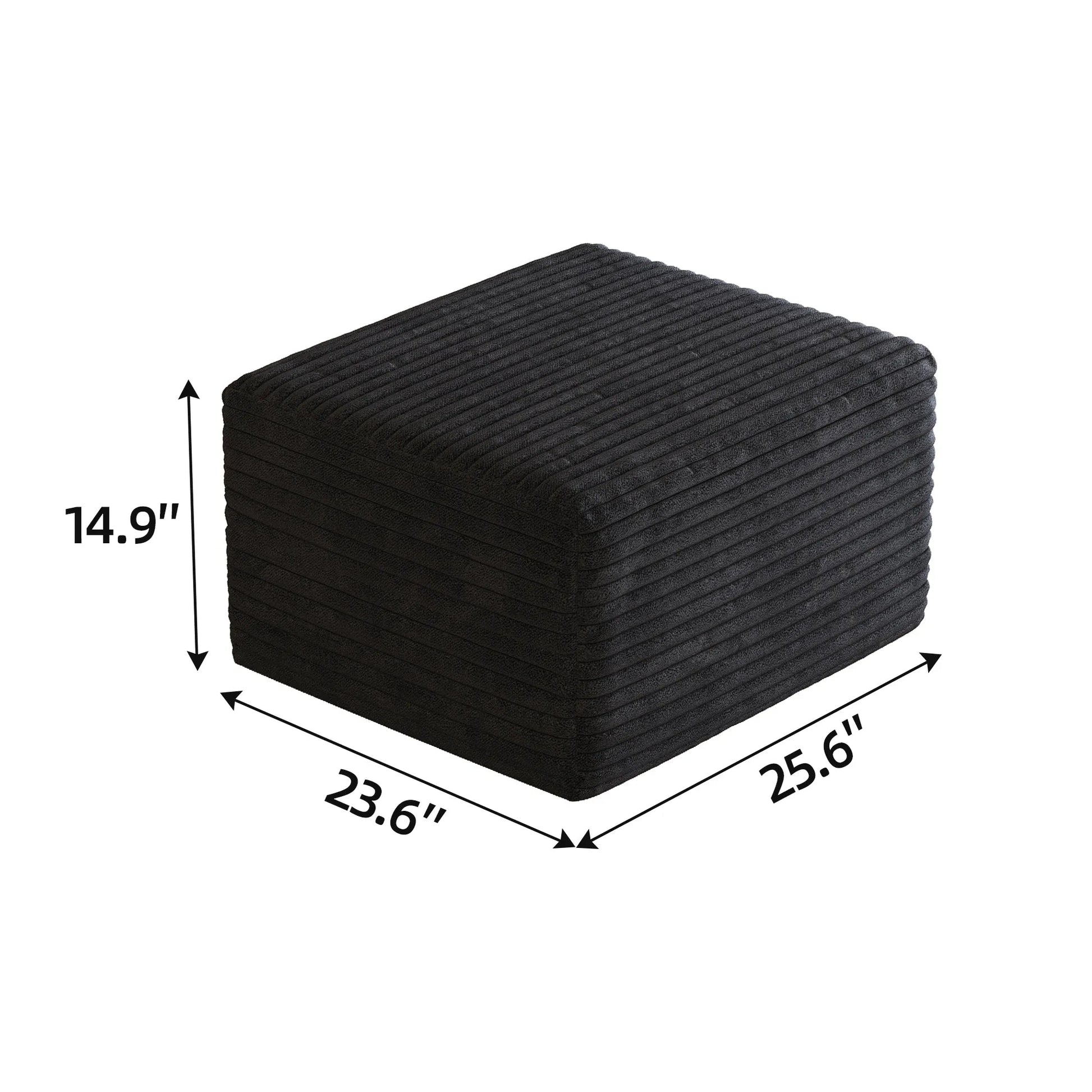Corduroy Cube Ottoman, No Assembly Required – Black – view 5