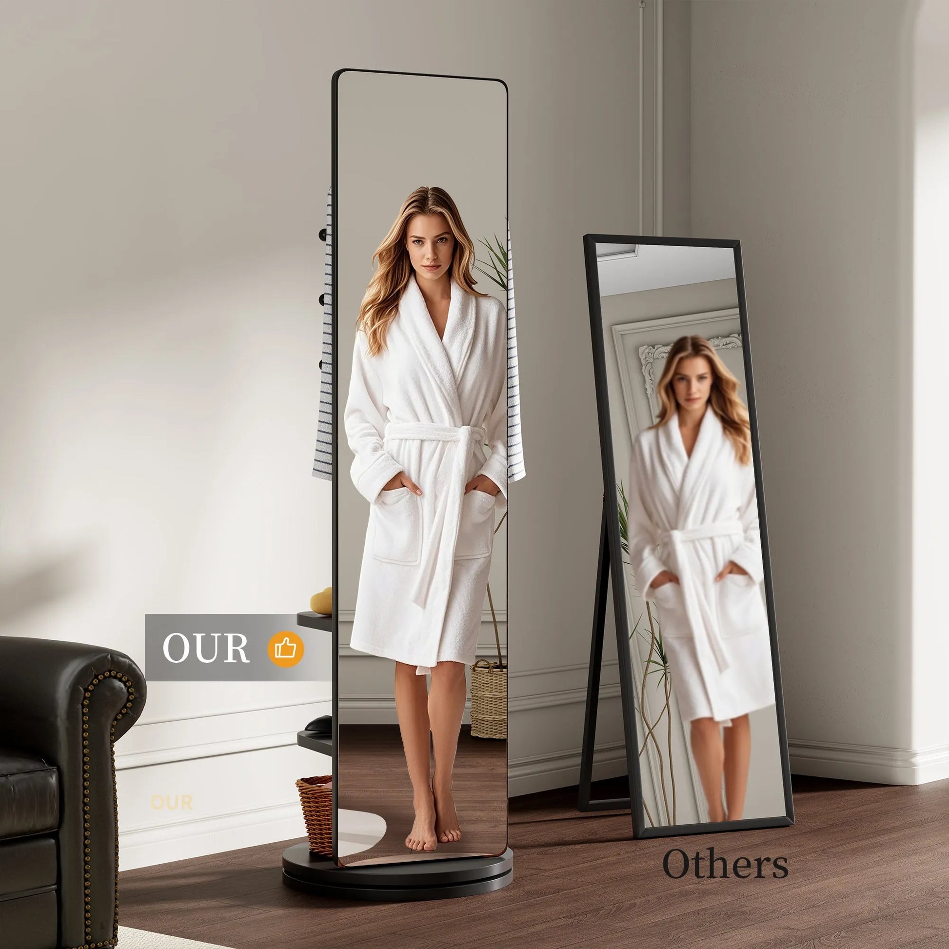 69-Inch Rotating Full-Length Mirror with Coat Rack – Black – view 6
