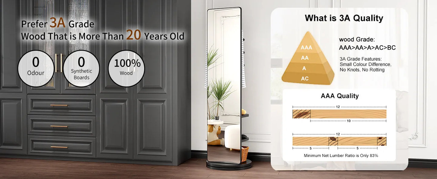 69-Inch Rotating Full-Length Mirror with Coat Rack – Black – view 9