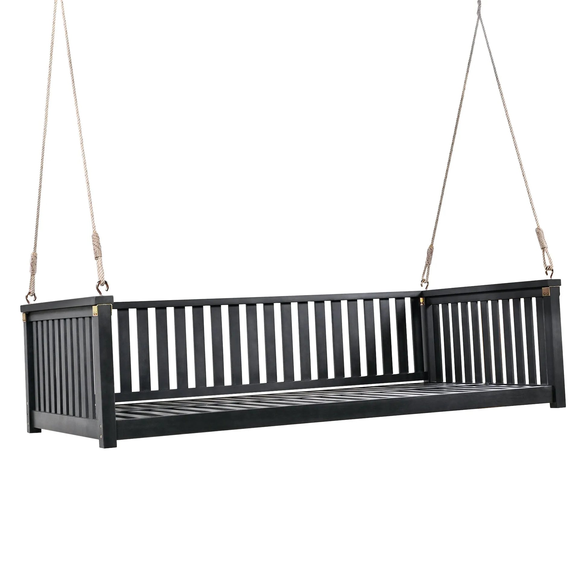 Acacia Wood Twin-Size Porch Swing Bed – Black – view 9