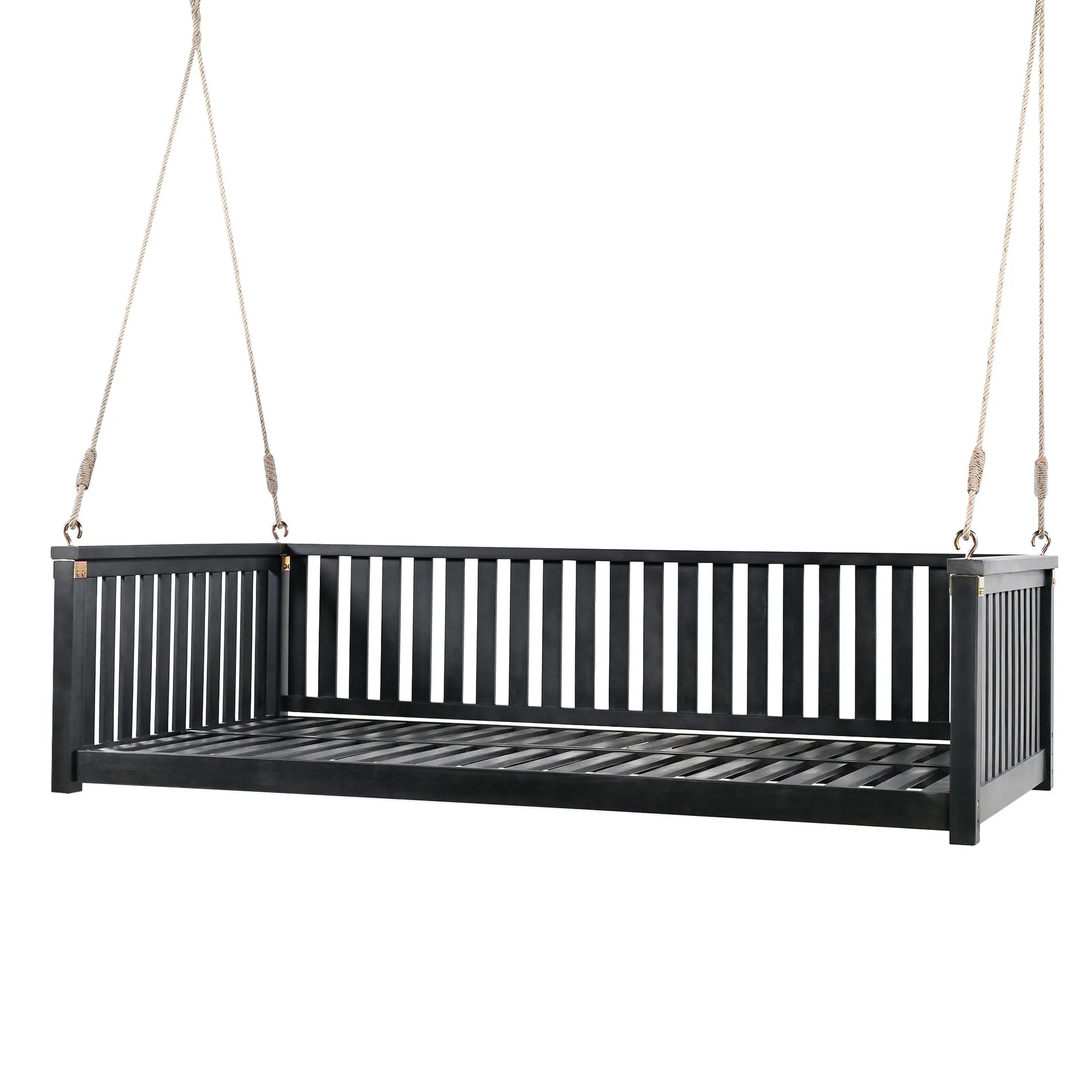 Acacia Wood Twin-Size Porch Swing Bed – Black – view 10