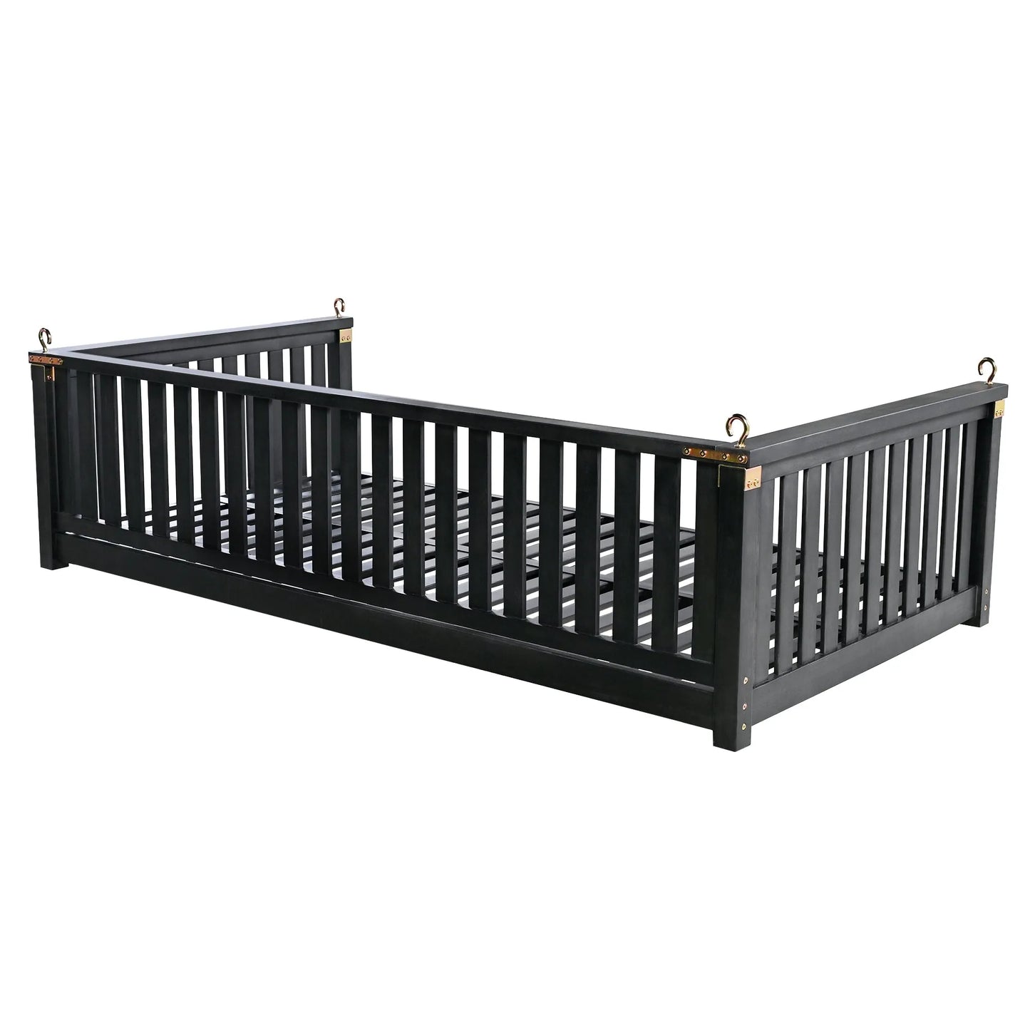 Acacia Wood Twin-Size Porch Swing Bed – Black – view 11