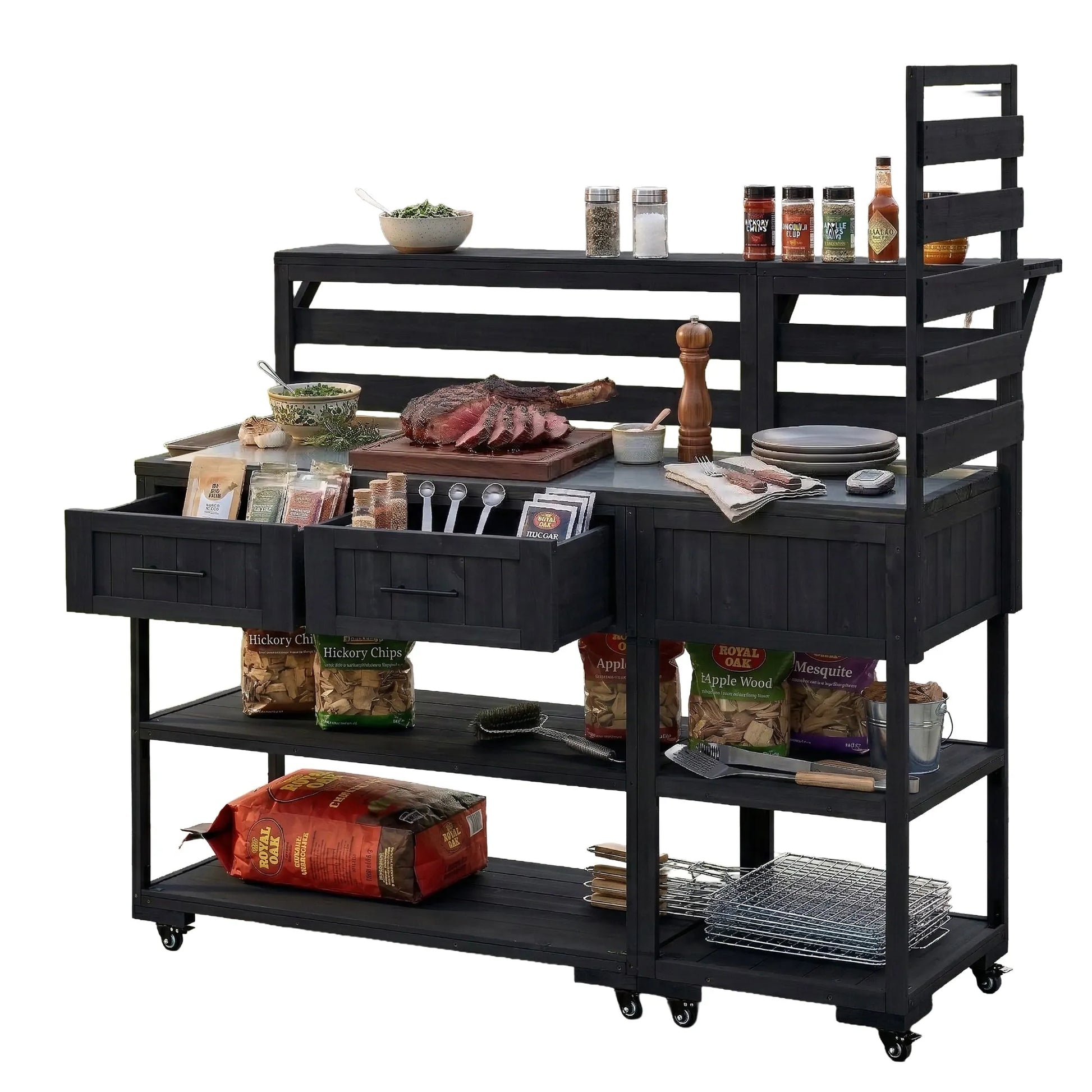 62.3-Inch Outdoor Kitchen Island with Stainless-Steel Top – Black – view 12