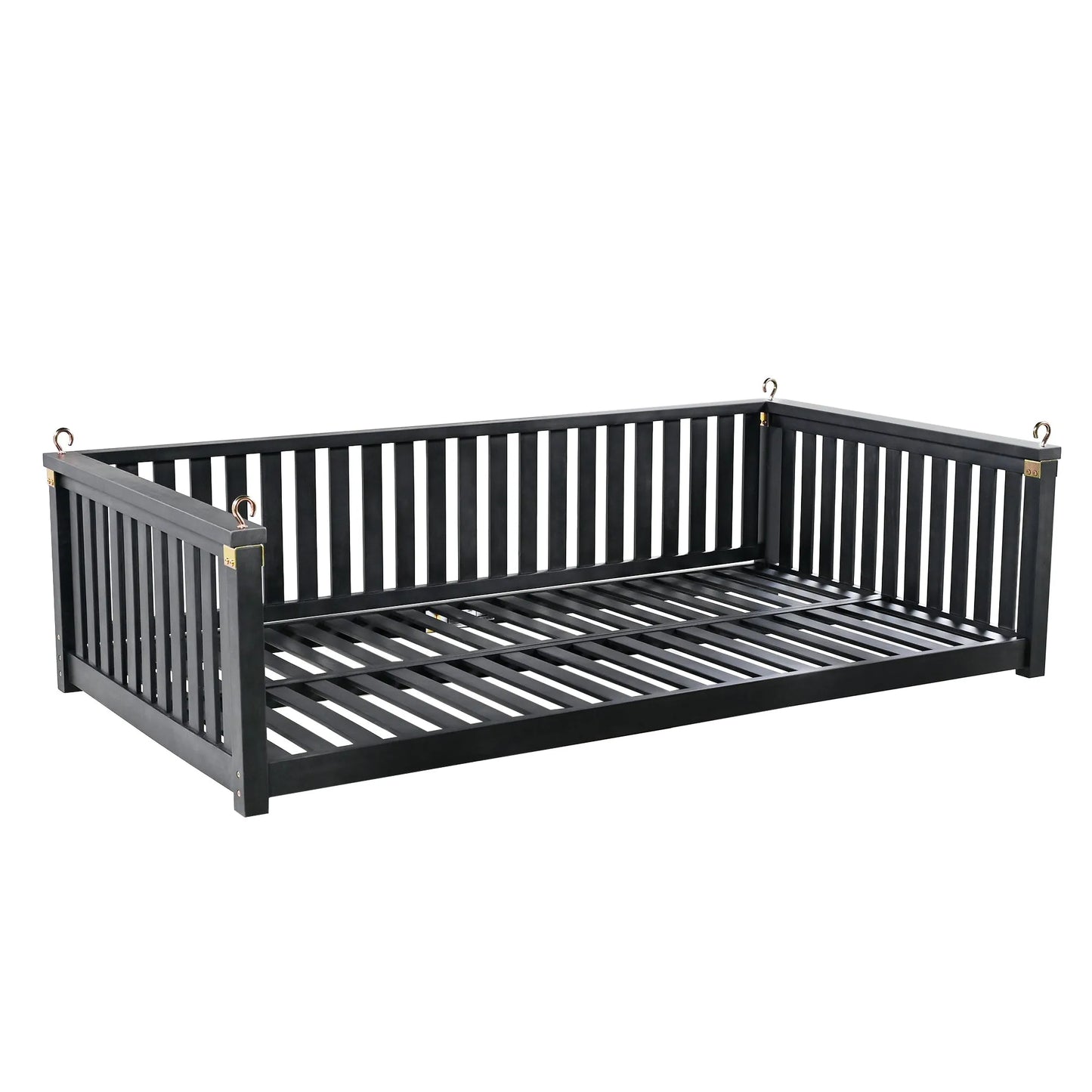Acacia Wood Twin-Size Porch Swing Bed – Black – view 12