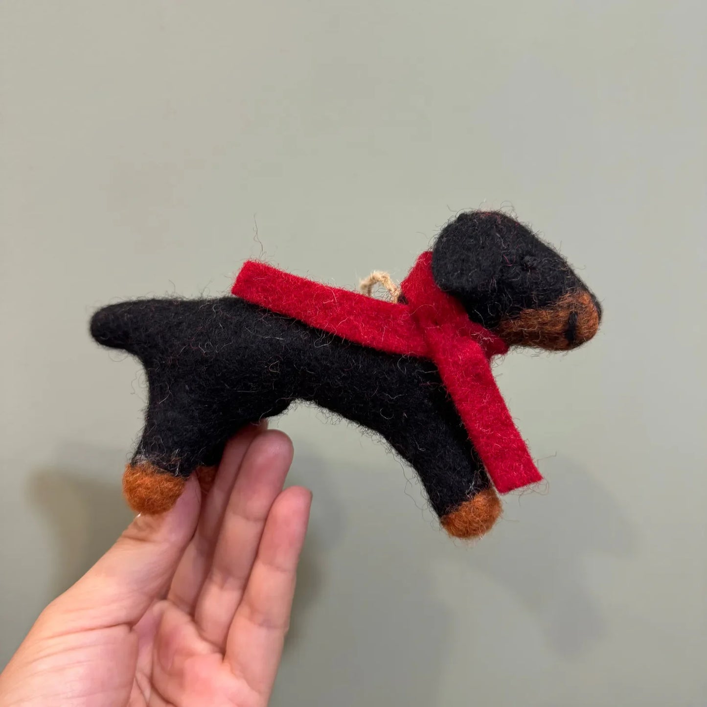Black Dachshund handmade wool felt ornament