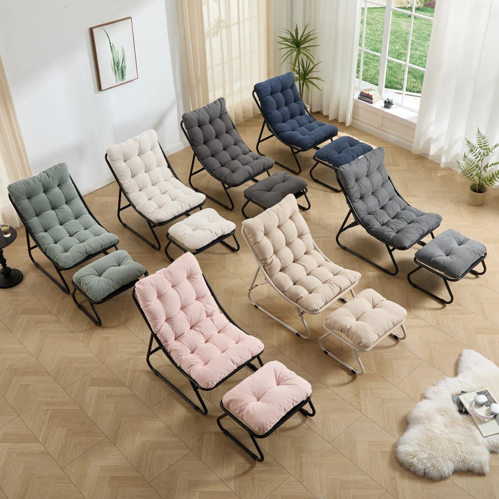 Upholstered Lounge Chair with Matching Ottoman – Black Frame / Gray Cushion – view 3