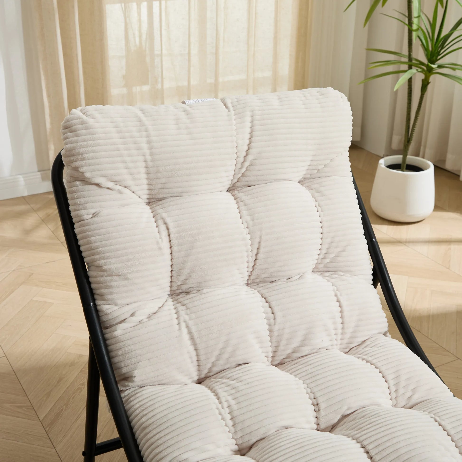 Upholstered Lounge Chair with Matching Ottoman – Black Frame / White Cushion – view 2
