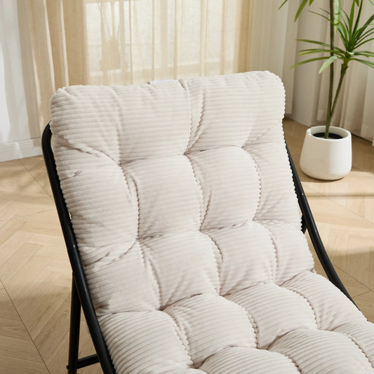 Upholstered Lounge Chair with Matching Ottoman – Black Frame / White Cushion – view 2