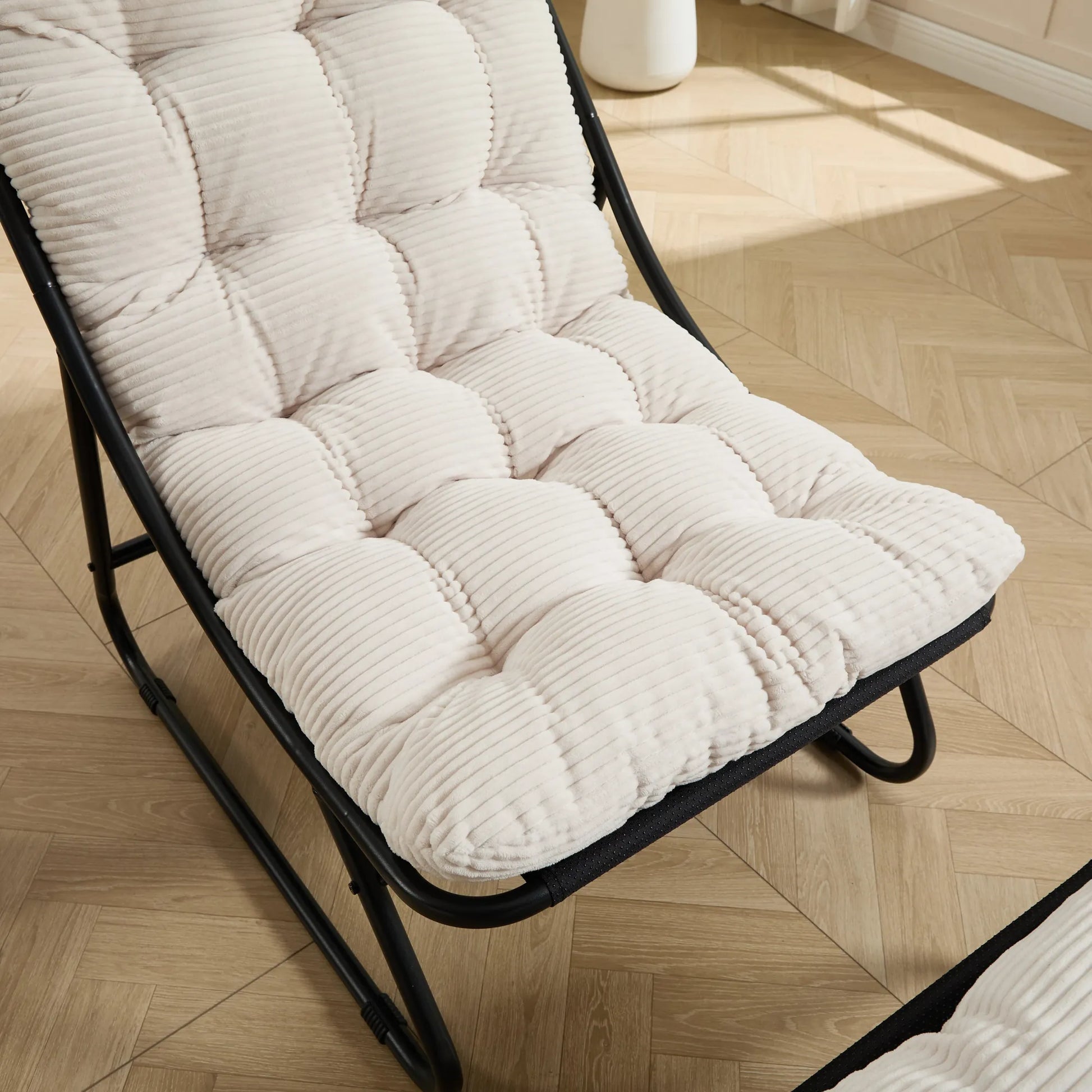 Upholstered Lounge Chair with Matching Ottoman – Black Frame / White Cushion – view 9