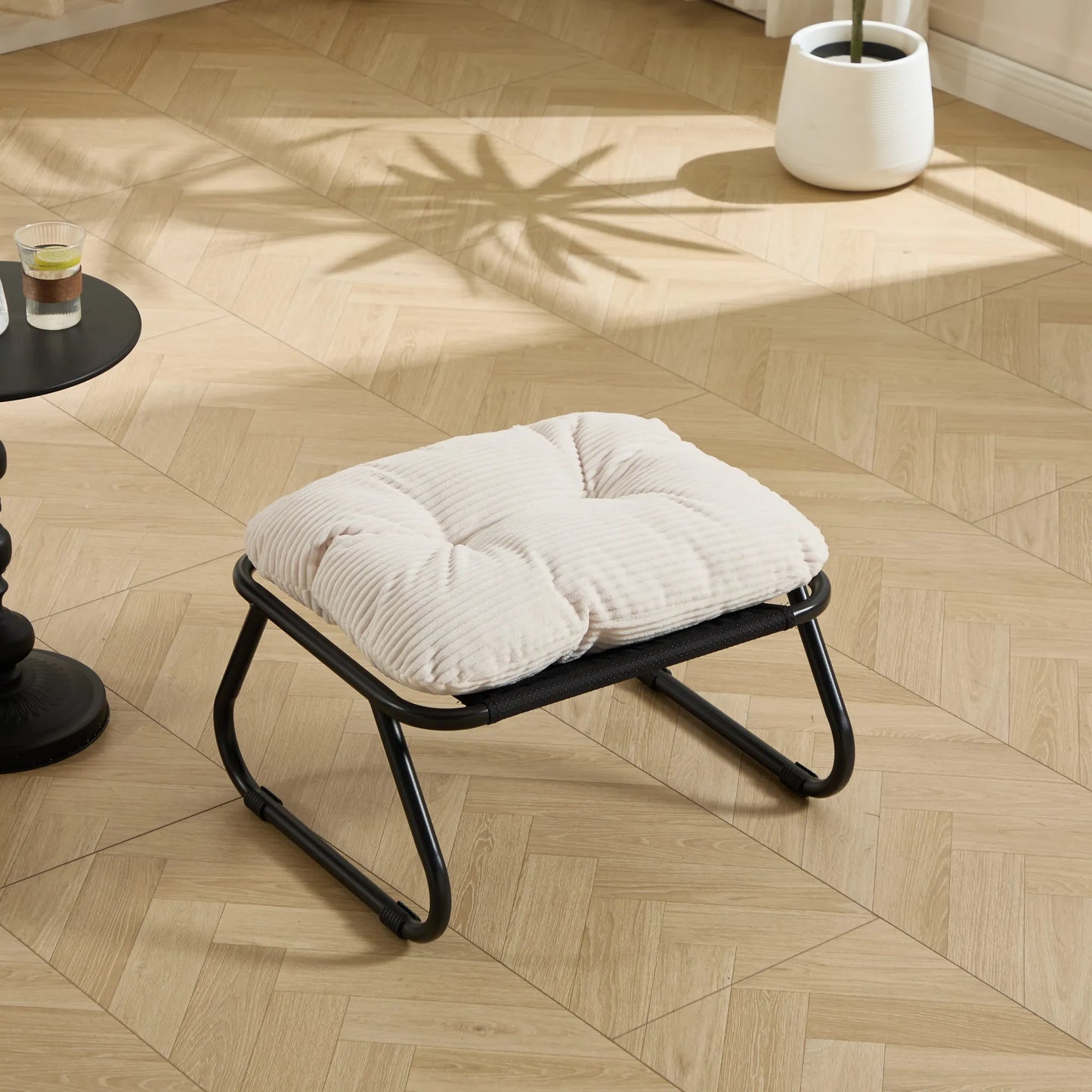 Upholstered Lounge Chair with Matching Ottoman – Black Frame / White Cushion – view 11