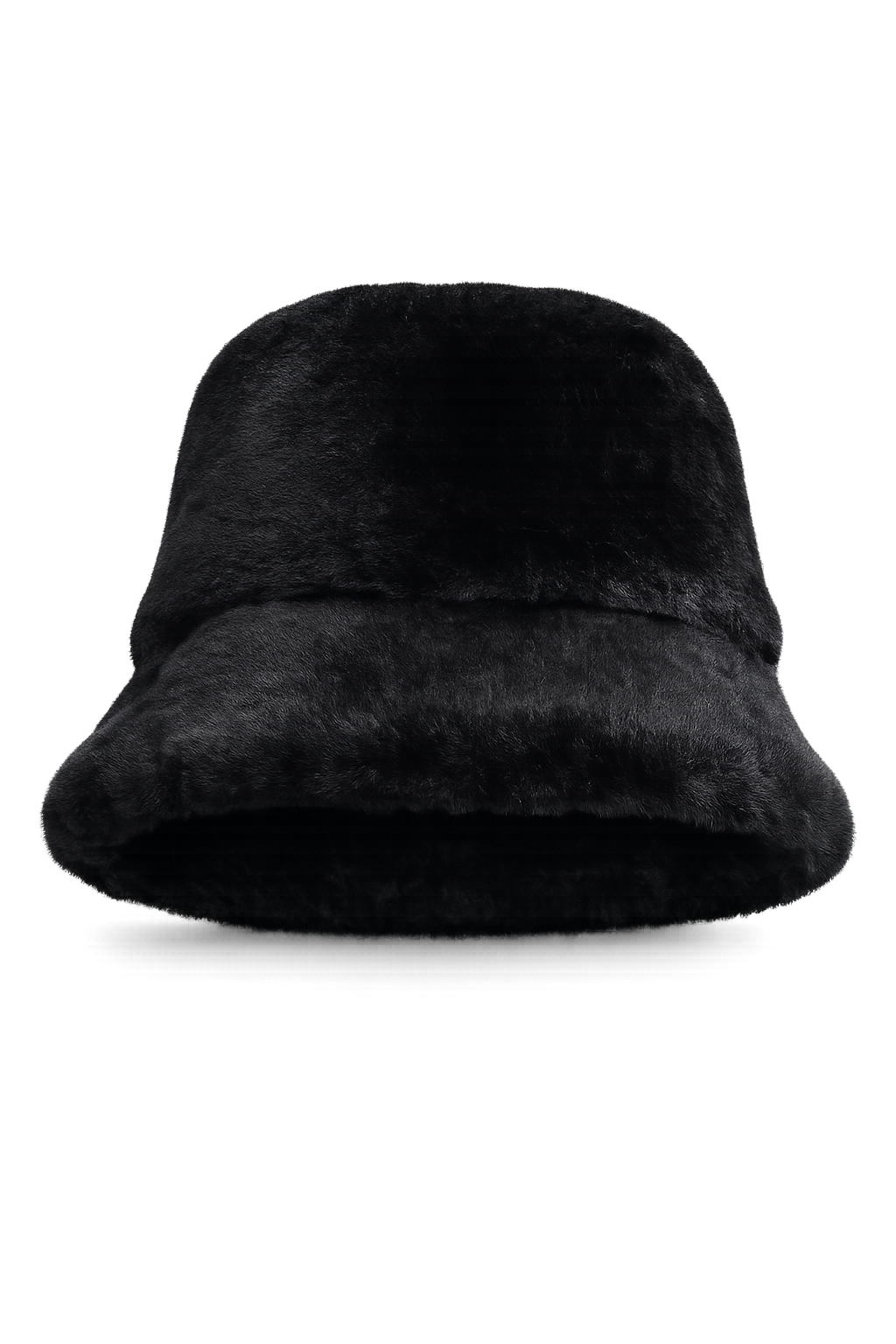 Black genuine leather rounded-crown short-brim bucket hat