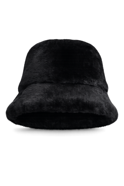 Black genuine leather rounded-crown short-brim bucket hat