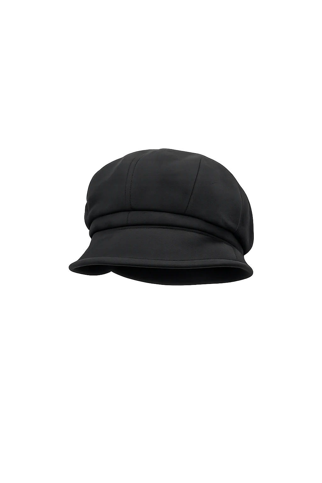 Black paneled beret cap with a short brim, front view