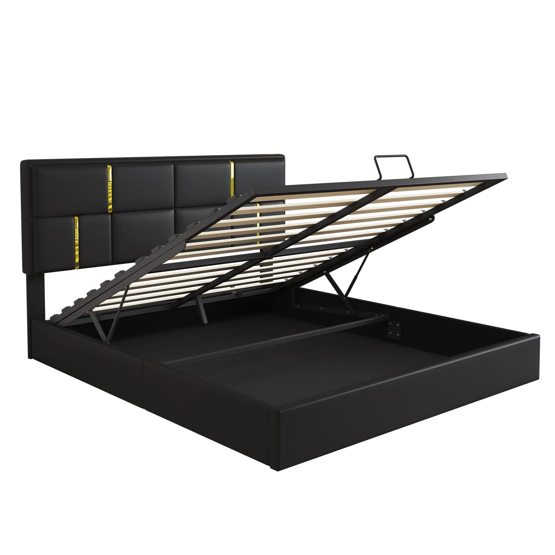 2-Piece Queen Storage Bed and Ottoman Set – Black PU Leather – view 5