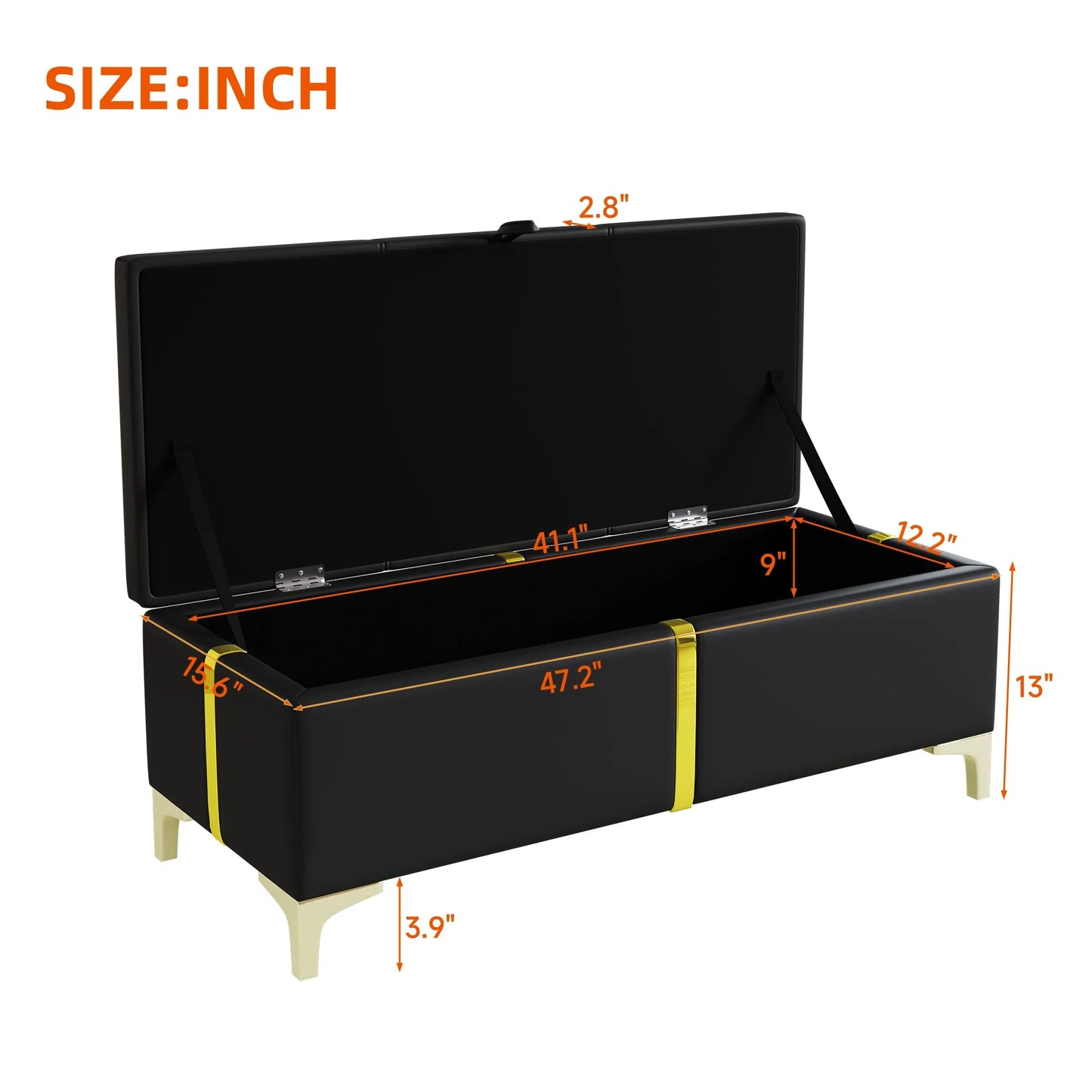 2-Piece Queen Storage Bed and Ottoman Set – Black PU Leather – view 10