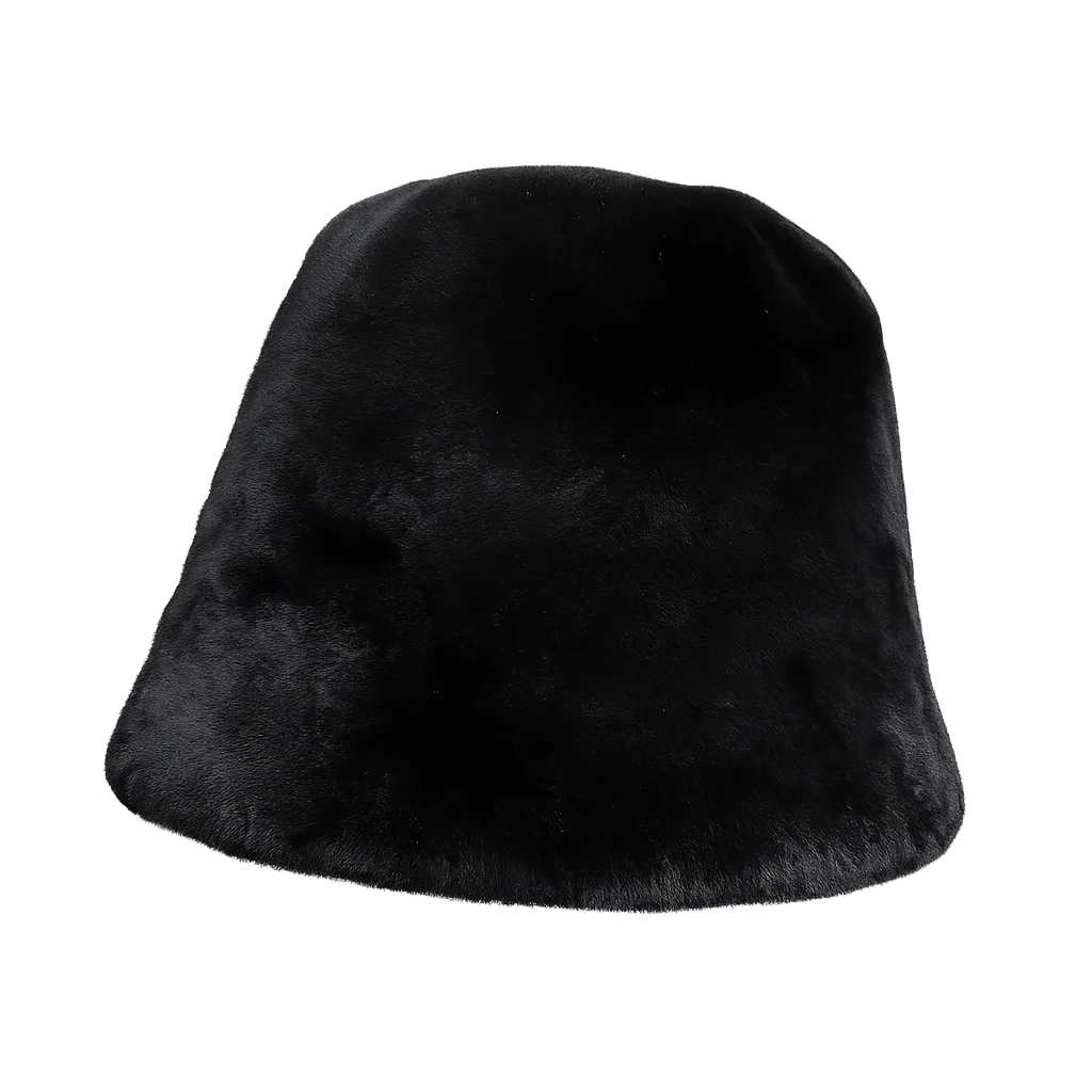 Black rex rabbit fur bucket hat, front three-quarter view